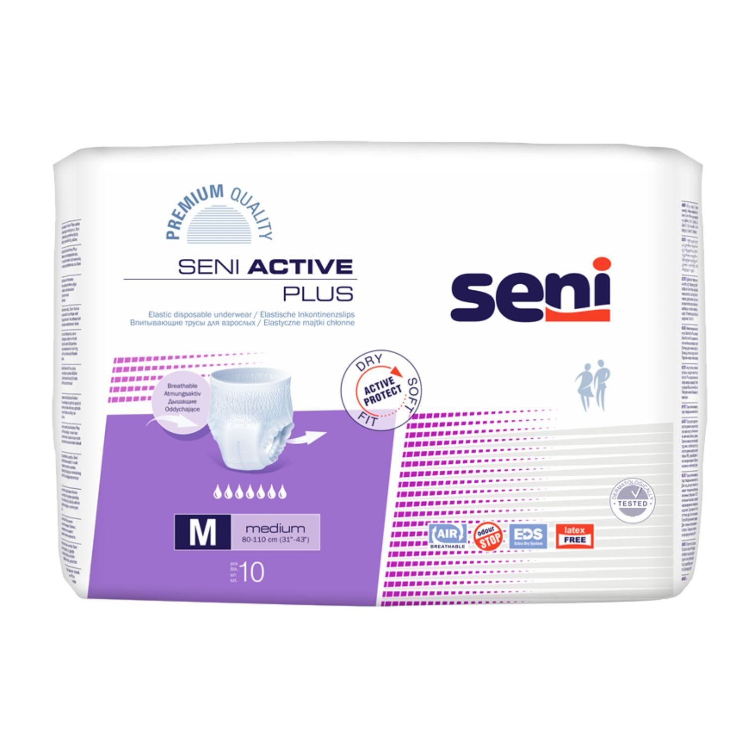 seni Inkontinenzboxer Seni Active Plus Inkontinenzpants Größe M 8 x 10 Stück (Multipack, 80-St., 8 Packungen à 10 Stück, Gesamtmenge: 80 Stück) Atmungsaktiv, latexfrei, Nässeindikator, wie Unterwäsche anziehbar
