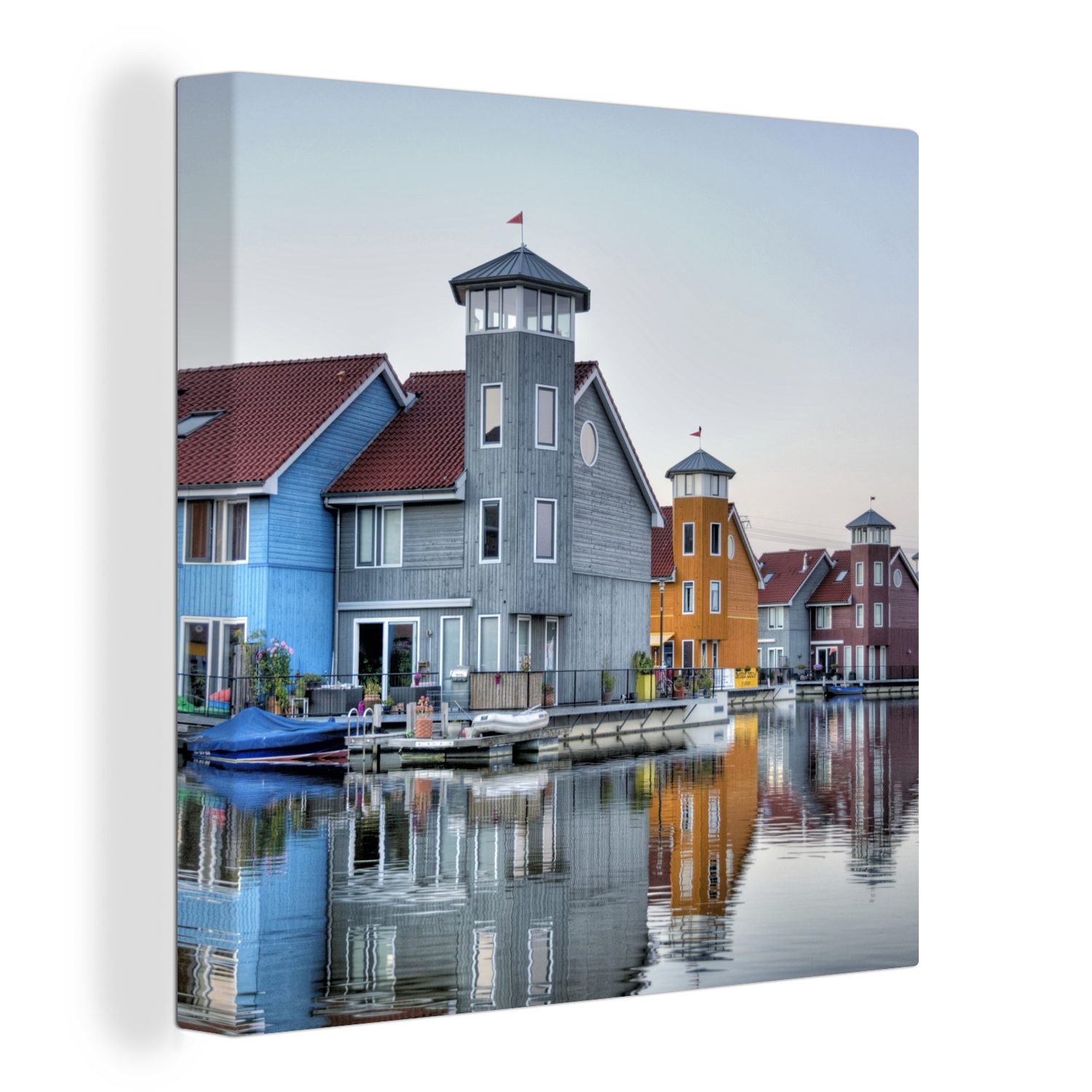 OneMillionCanvasses® Leinwandbild Groningen - Reitdiep - Farben - Haus, (1 St), Leinwand Bilder für Wohnzimmer Schlafzimmer