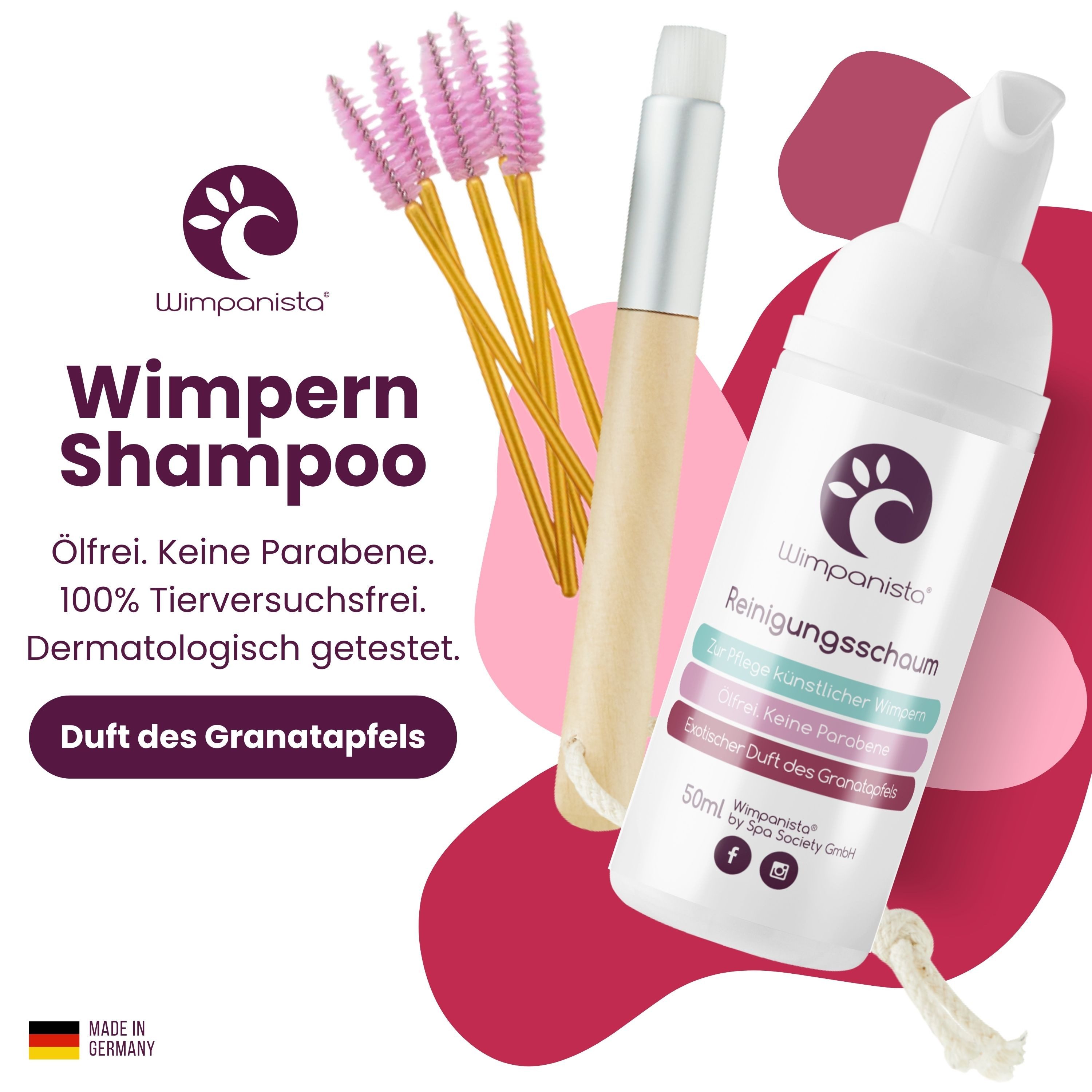 Wimpanista Wimpernpflege Wimpernshampoo. Duft Granatapfel., Ölfrei. Keine Parabene