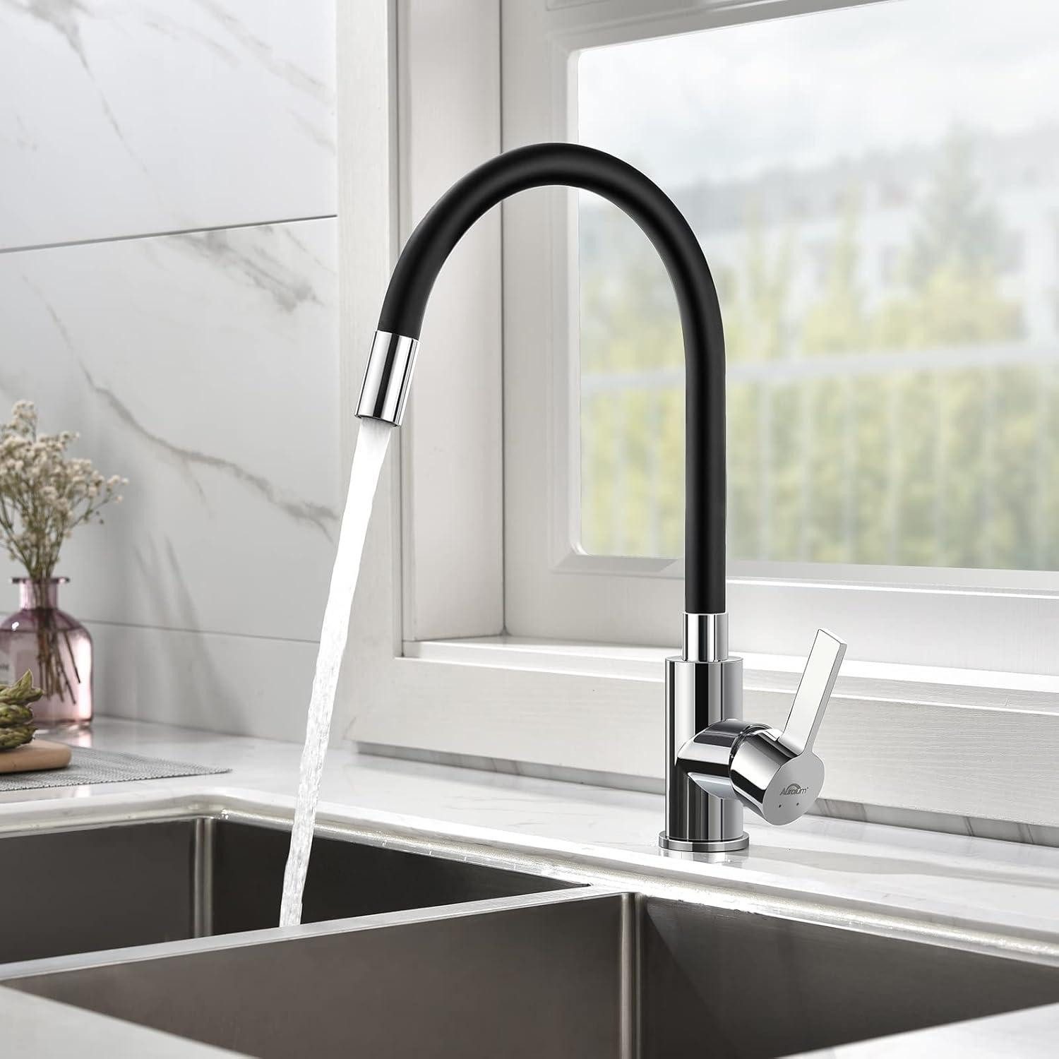 Thumbnail - LuxusKollektion Küchenarmatur Wasserhahn Küche Schwarz mit Flexibler Auslauf Hochdruck 360° Drehbar