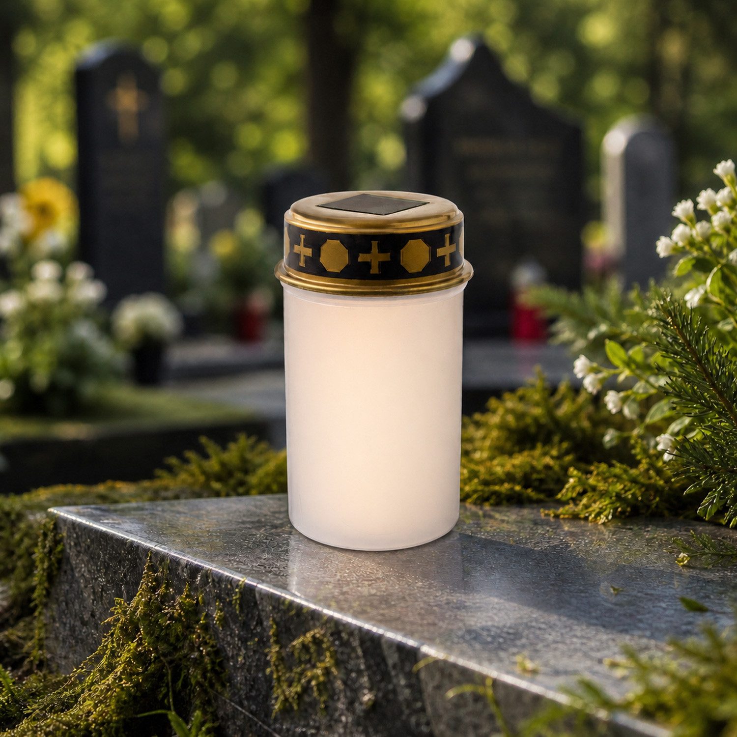 MARELIDA LED-Kerze LED Solar Grablicht Grabkerze Friedhofskerze Lichtsensor 6,5x12cm weiß, LED Classic, warmweiß (2100K bis 3000K)