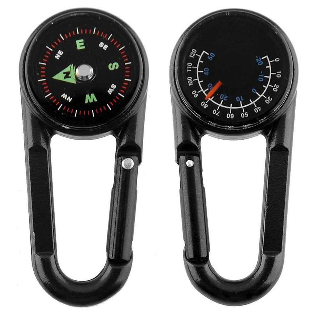 Fivejoy Kompass Kompass mit Karabinerhaken Multifunktions Thermometer,tragbar, für Wandern/Reisen/Camping,mit Vergrößerungslinse,professionell,3 in 1