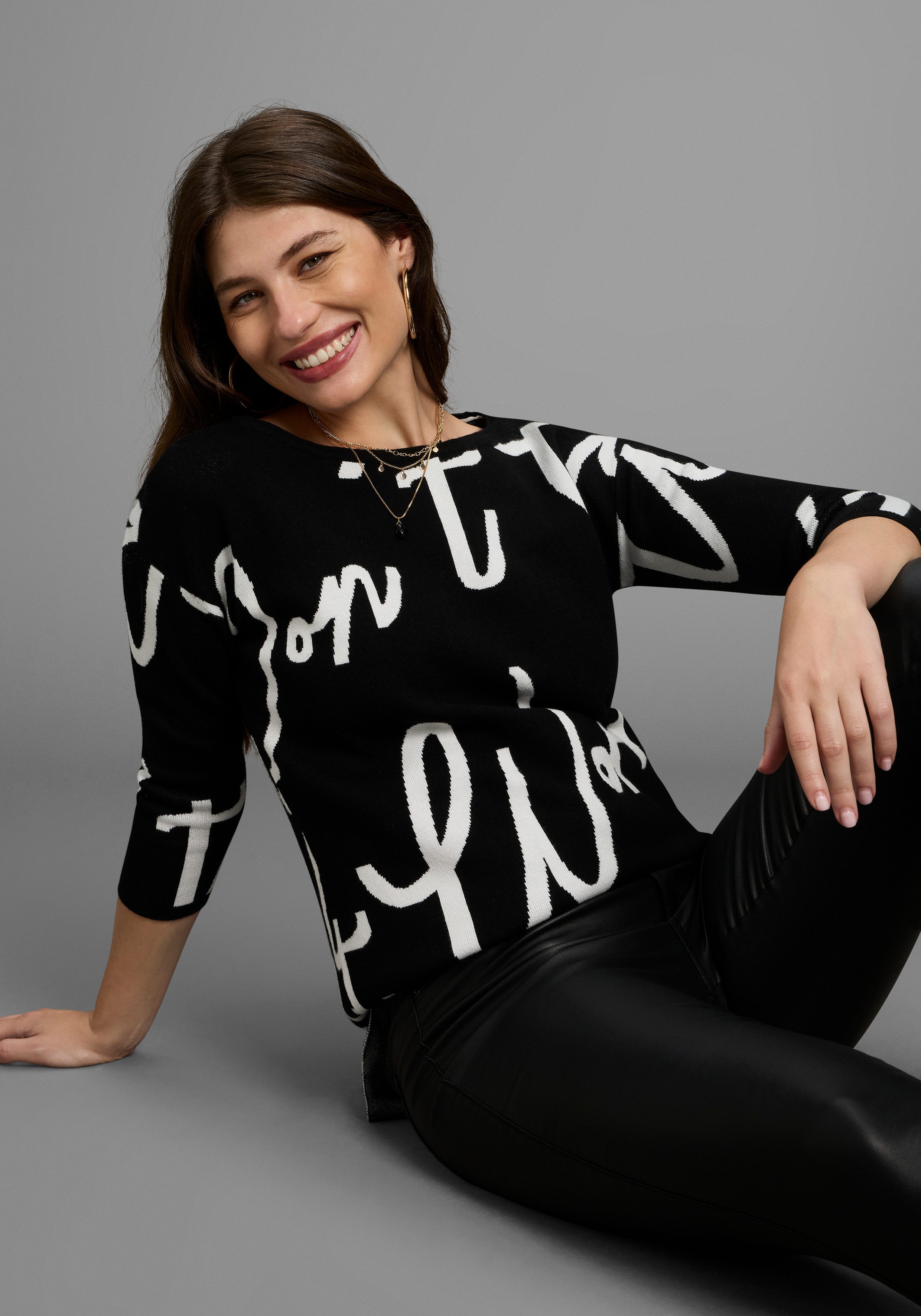 Laura Scott Jacquardpullover mit Schriftmuster günstig online kaufen