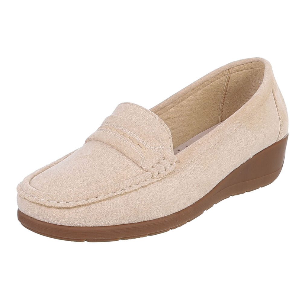 Damen Loafer Slip-On mit Keilsohle in Veloursoptik Slipper