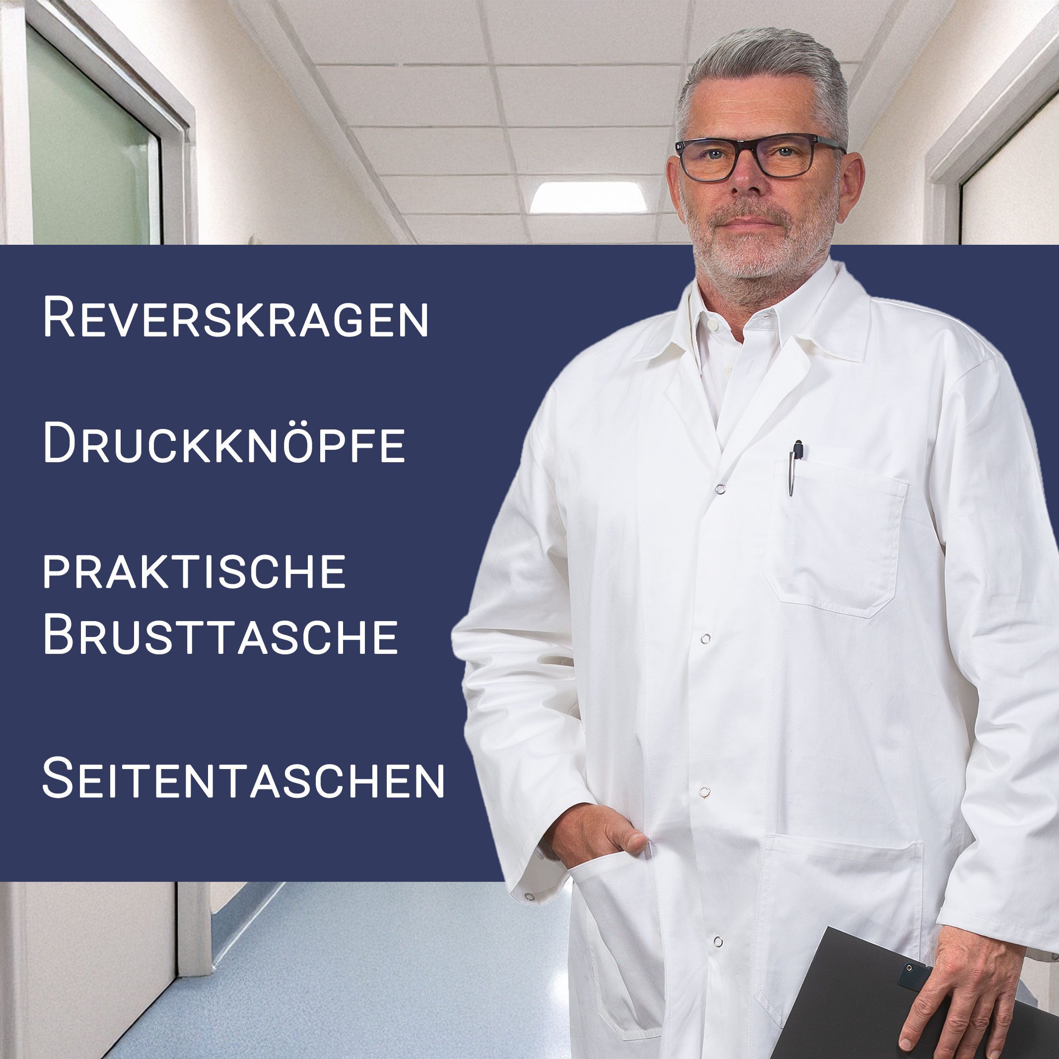 ZOLLNER Arztkittel 65% Polyester, 35% Baumwolle, Größe 44-56, weiß, mit Druckknöpfe