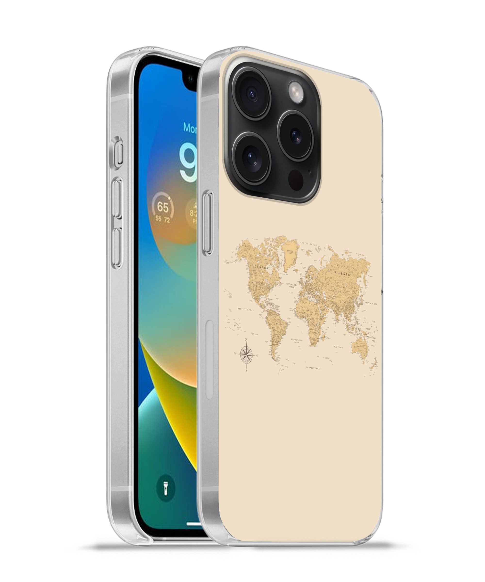 MuchoWow Handyhülle für Apple iPhone 15 Pro Weltkarte - Realistisch - Beige, Smartphone-Bumper, Print, Handy Schutzhülle Dünn