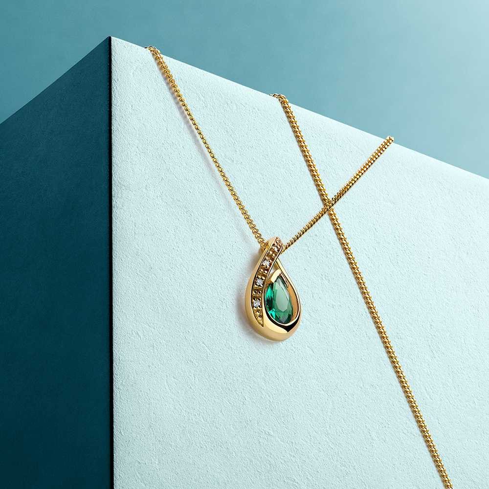 Miore Kette mit Anhänger Damen 9K (375) Gelbgold oder Weißgold mit Smaragd, Saphir oder Rubin, und 4 Diamanten 0,01 ct