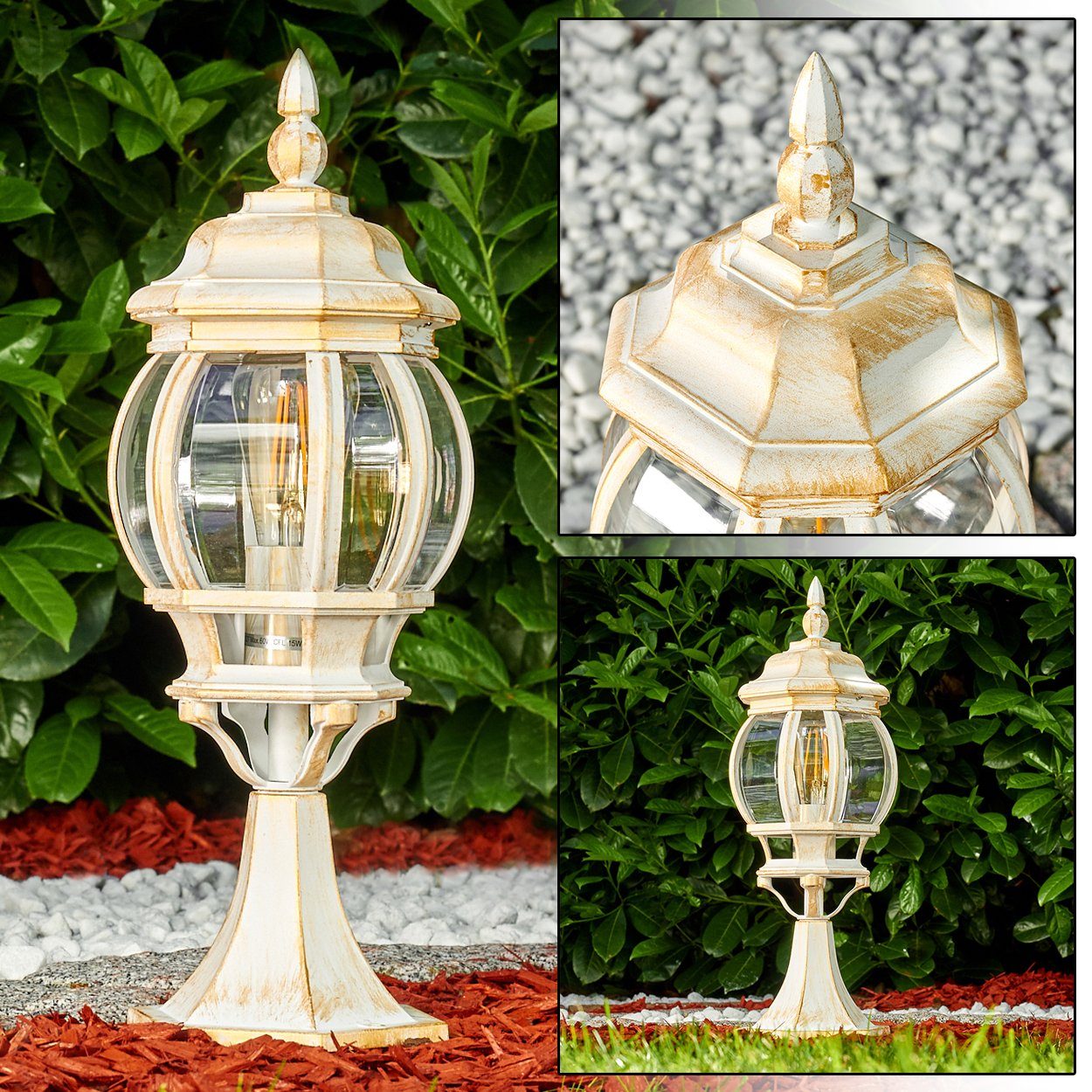 hofstein Pollerleuchte »Meyen« Außenleuchte, Aluguss in Weiß/Gold mit Kunststoff-Scheiben, ohne Leuchtmittel, Gartenlampe, E27, IP44