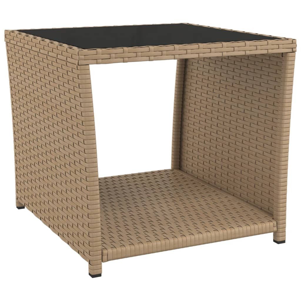 vidaXL Gartentisch Beistelltisch mit Glasplatte Beige Poly Rattan & Hartglas (1-St)