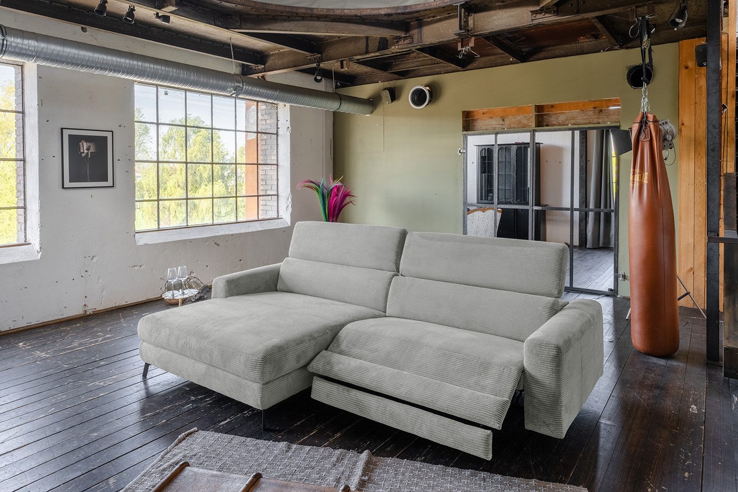 KAWOLA Ecksofa LAISKA, Couch Cord Relaxfunktion verschiedene Farben 282x177 cm