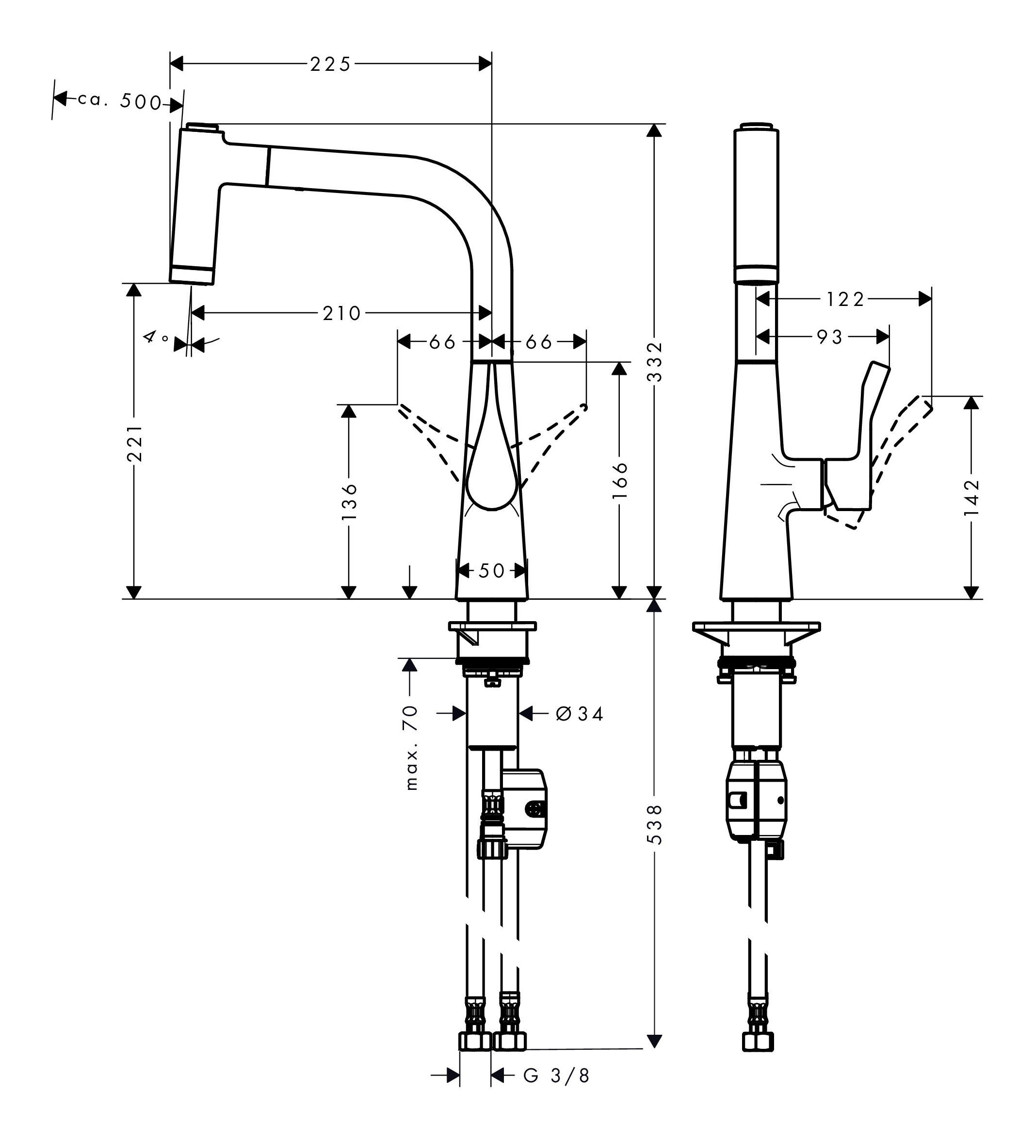 220 hansgrohe Ausziehbrause Küchenarmatur Einhebel-Küchenmischer M71 mit - 2jet Chrom Metris