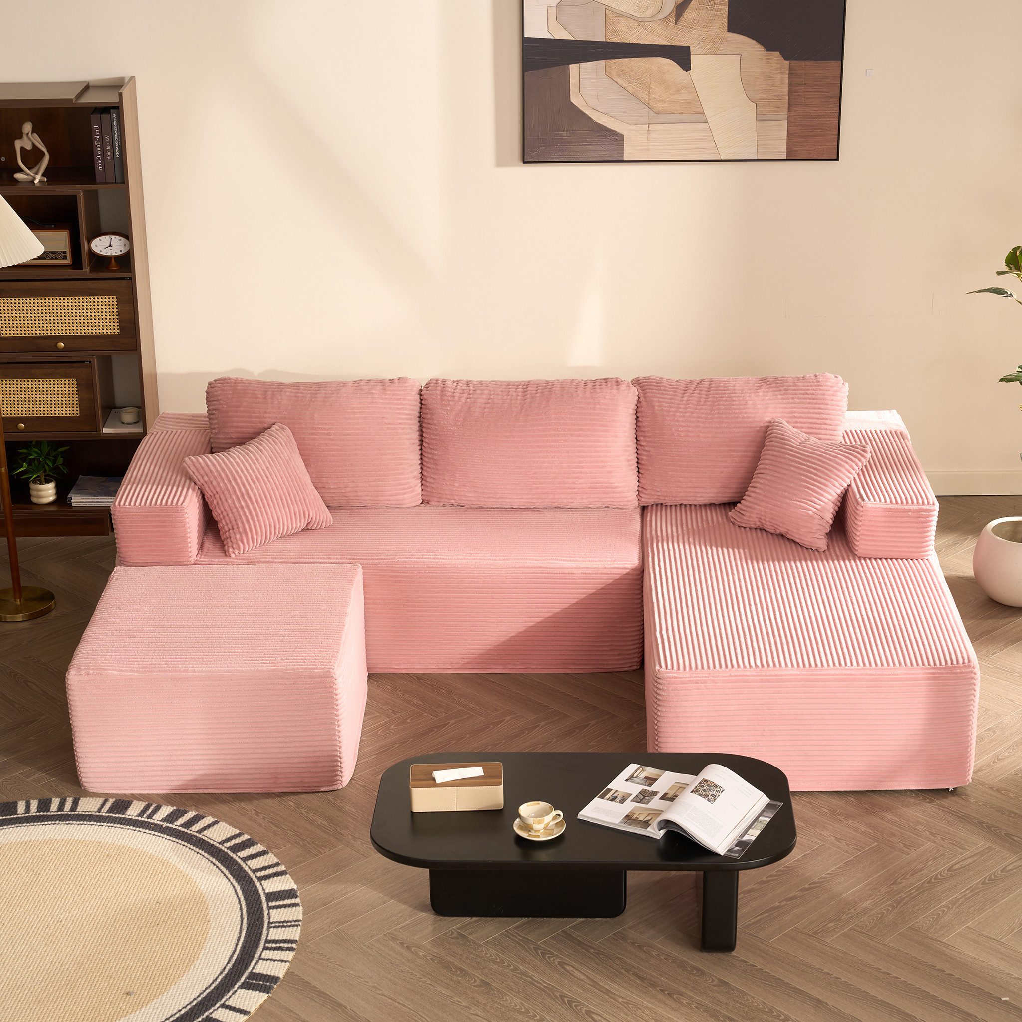 LITBIRD Ecksofa U-förmig 272x175x61 cm, modulares Oversize-Schlafsofa, montagefrei, mit Recamiere, extra tief sitzend, als Schlafsofa nutzbar