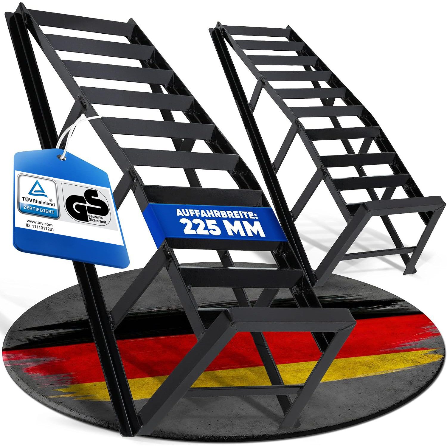 NTG Nutzfahrzeug Technik GmbH Auffahrrampe 2er Set bis 2000kg – 20cm Auffahrhöhe – Stahl Auffahrhilfe (2-St), Extra Breit 225mm