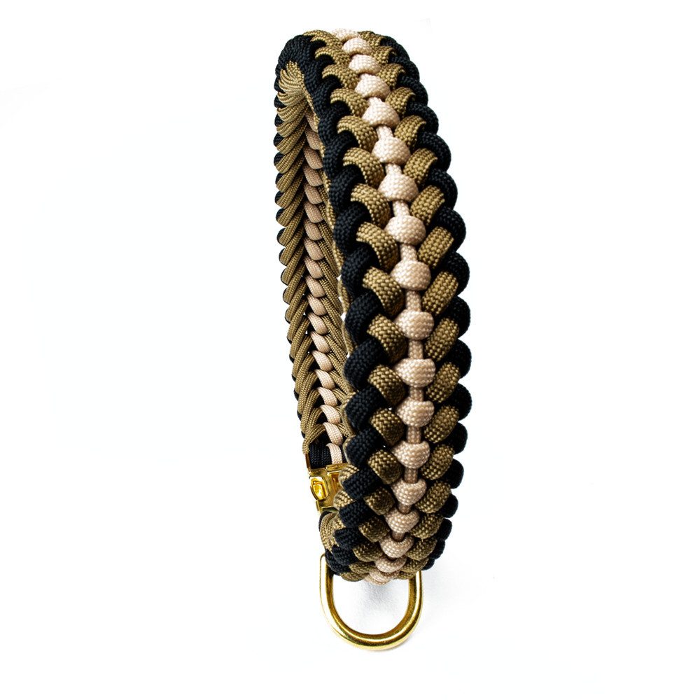 Tierluxe Hunde-Halsband Leo, Steckschnalle Gold, Paracord, Handgemacht, Schnellverschluss