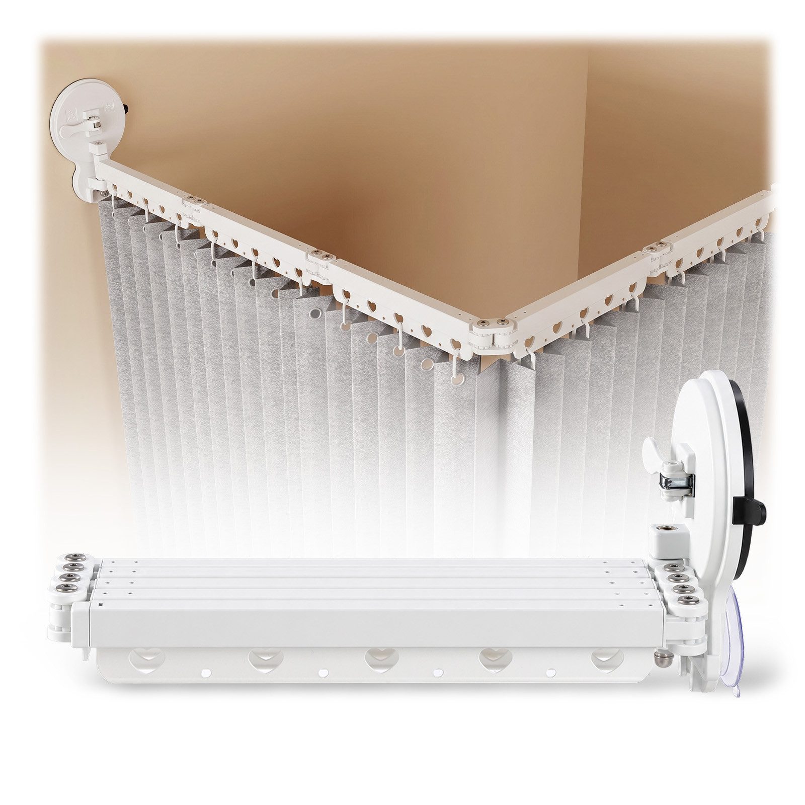 PRIISF Duschvorhangstange L-form U-form 4in1 Badewanne Faltbare ohne Bohren Saugnapf Duschstange, für Badewanne, Badezimmer, Fenster, Kleiderschrank, einfache Montage