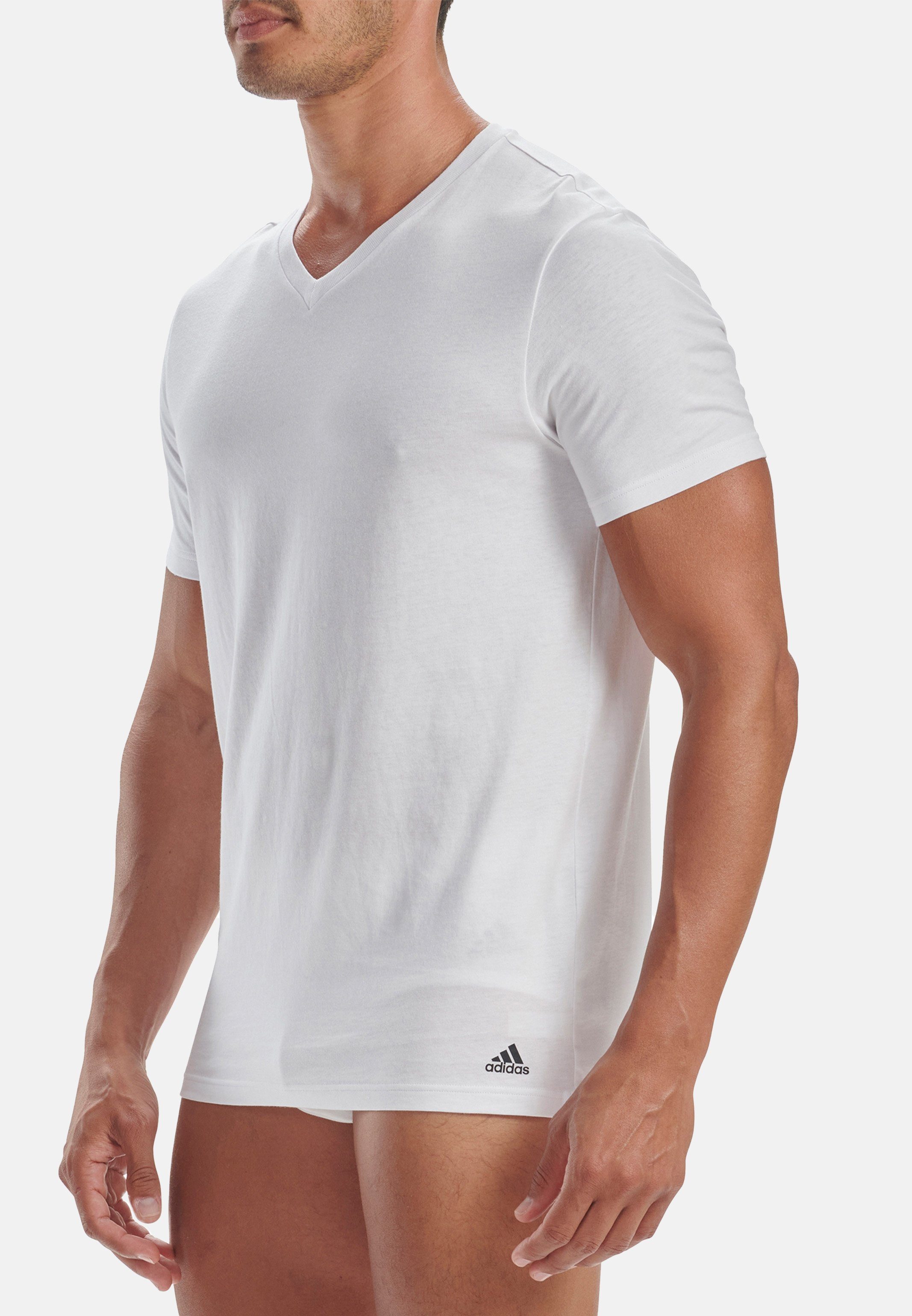 adidas Sportswear Unterhemd 4er Weiß Kurzarm 4-St) - 3 Cotton Flex Unterhemd - (Spar-Set, Active Stripes Shirt / Baumwolle Pack