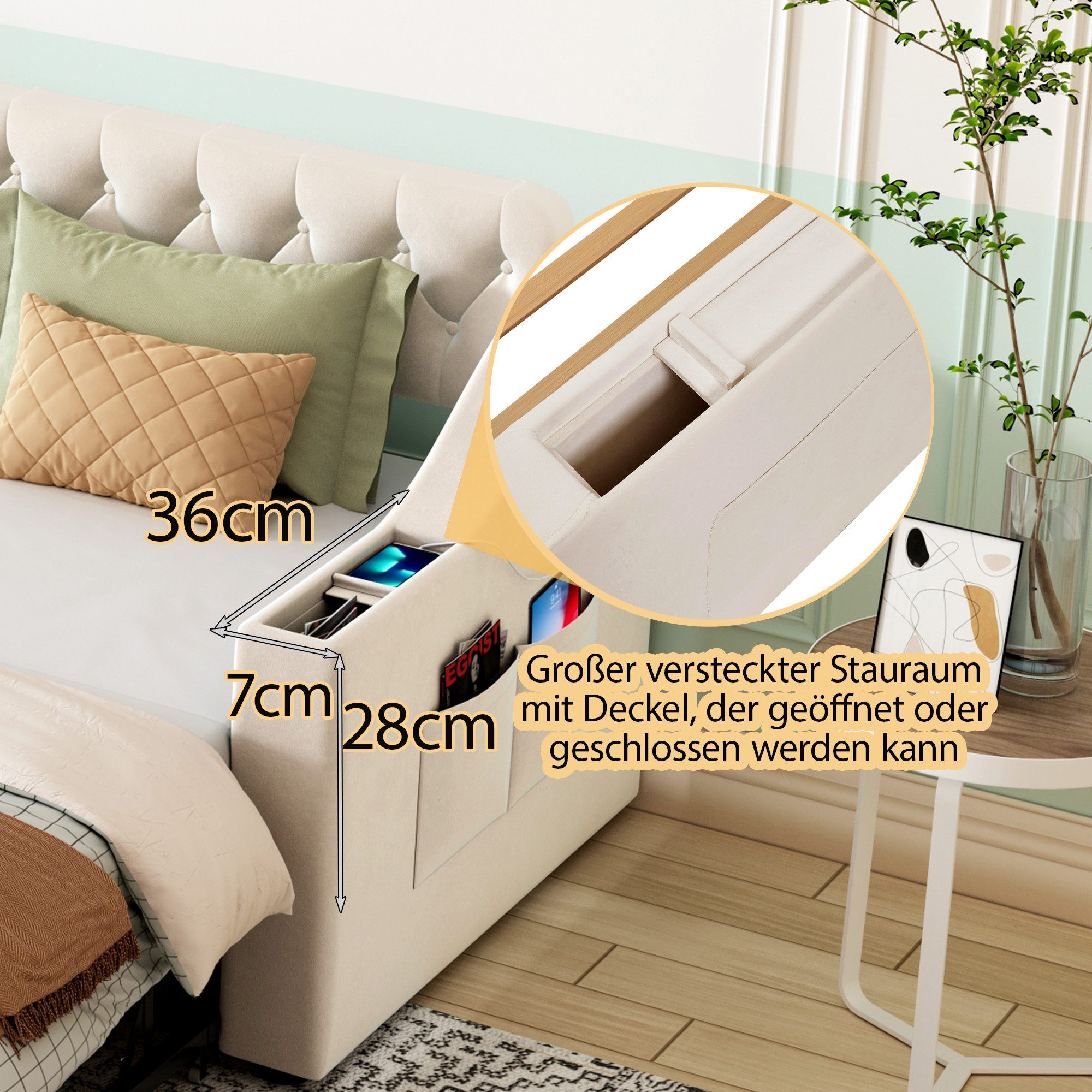 Odikalo Schlafsofa Schlafcouch 90x190 mit Lattenrost & USB Ohne Matratze, Polsterbett Schlafsofa, 90/180*190 cm, Breitere und Dickere Armlehnen mit USB-Ladeansc – Bild 5 von 5