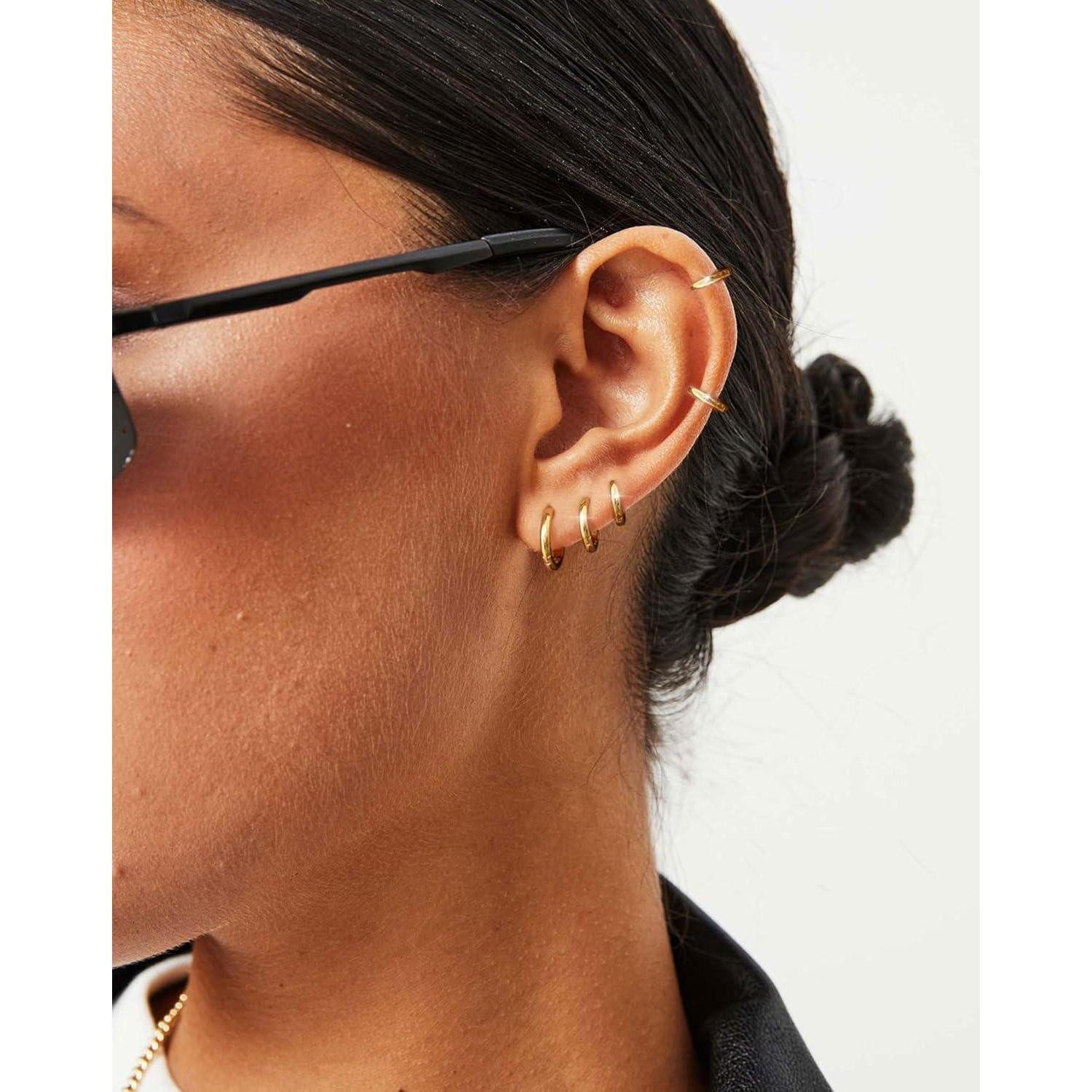 LuxusKollektion Creolen-Set 3 Paar Creolen Silber 925 Gold Damen Ohrringe Set 14K Vergoldet Mini