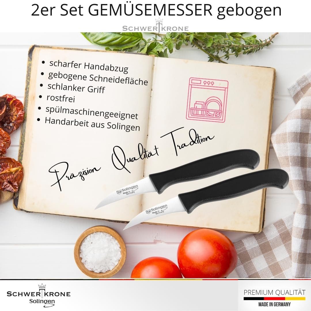 Schwertkrone Kochmesser Messer Solingen Küchenmesser Schälmesser 2er Gemüsemesser, Premium Quality Allzweckmesser Germany rostfrei Dünnschliff