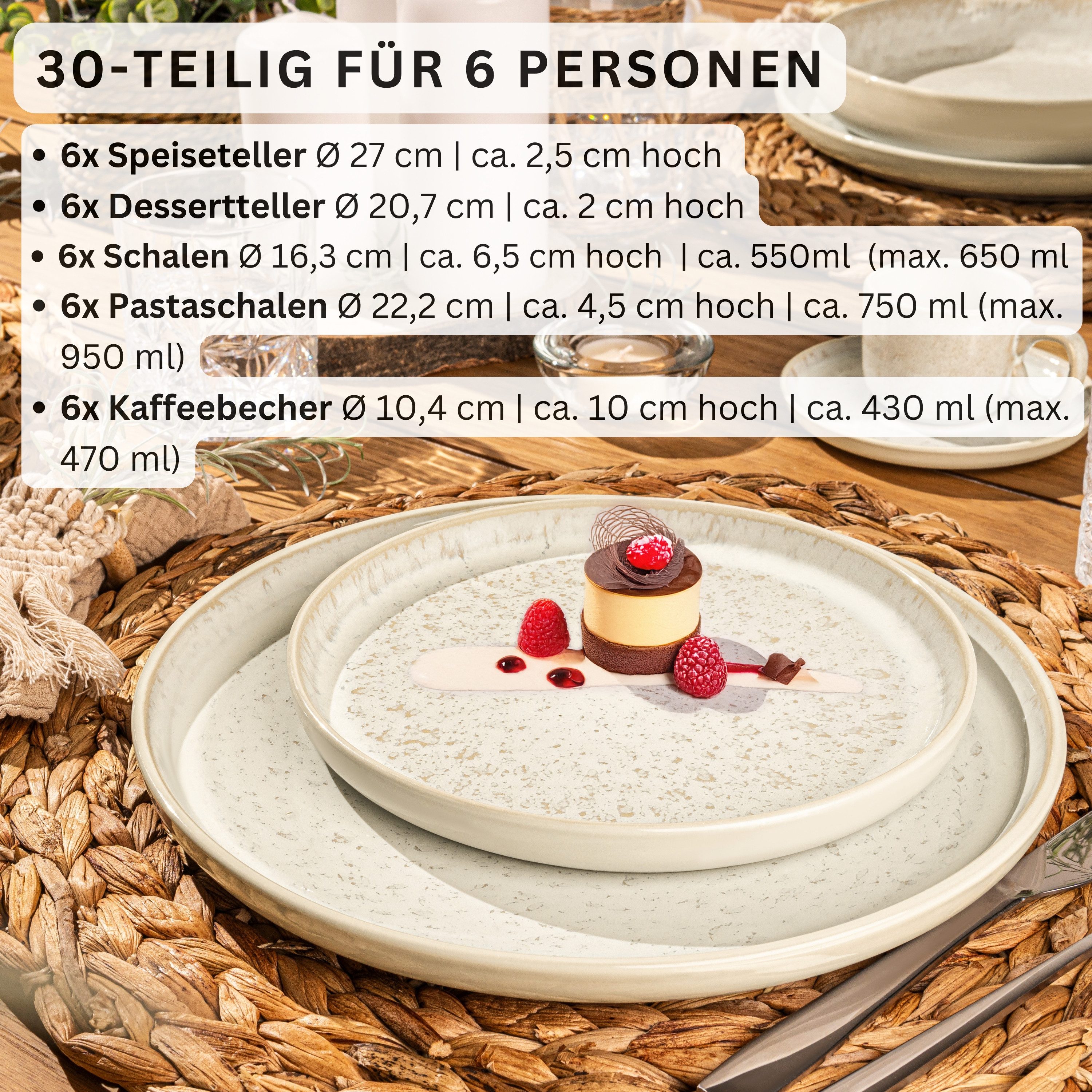 SÄNGER Tafelservice Key West, Creme mit sandiger Maserung (30-tlg), 6 Personen, Steingut, Kombiservice, VALUE COLLECTION