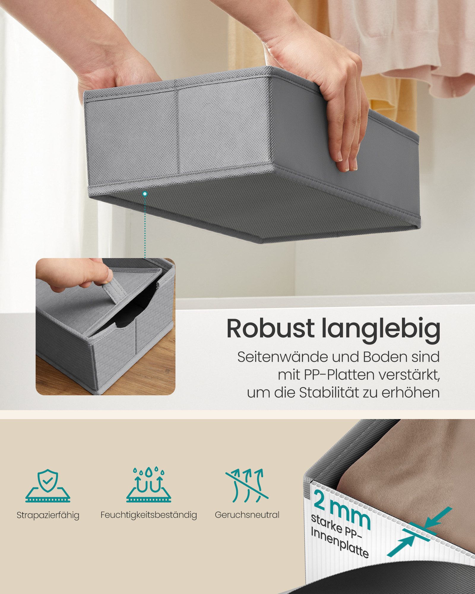 SONGMICS Aufbewahrungsbox Schubladen-Organizer, faltbar, Schrank-Organizer, 40 x 16 x 10 cm, für Unterwäsche und Socken, Schrank-Organizer – Bild 5 von 5