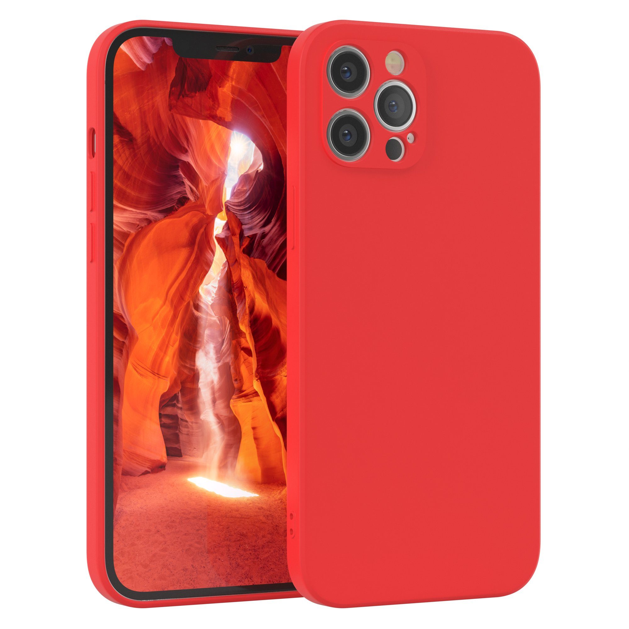 EAZY CASE Handyhülle für Apple iPhone 12 Pro Max Hülle Silikon 6,7 Zoll, Silikon Schutzhülle mit Kameraschutz stoßfest handycover elastisch Rot