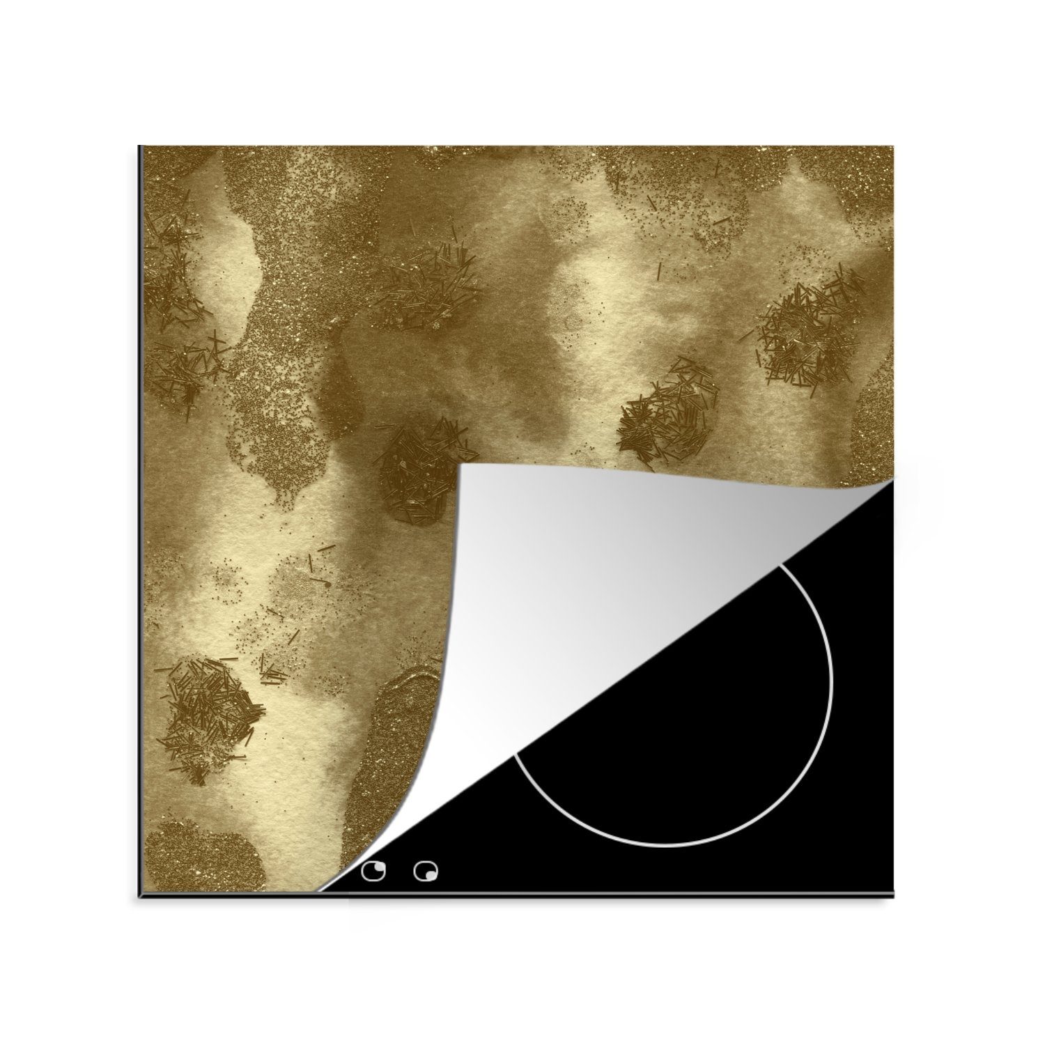 MuchoWow Herdblende-/Abdeckplatte Gold - Abstrakt - Farbe, Vinyl, (1 tlg), 78x78 cm, Ceranfeldabdeckung, Arbeitsplatte für küche