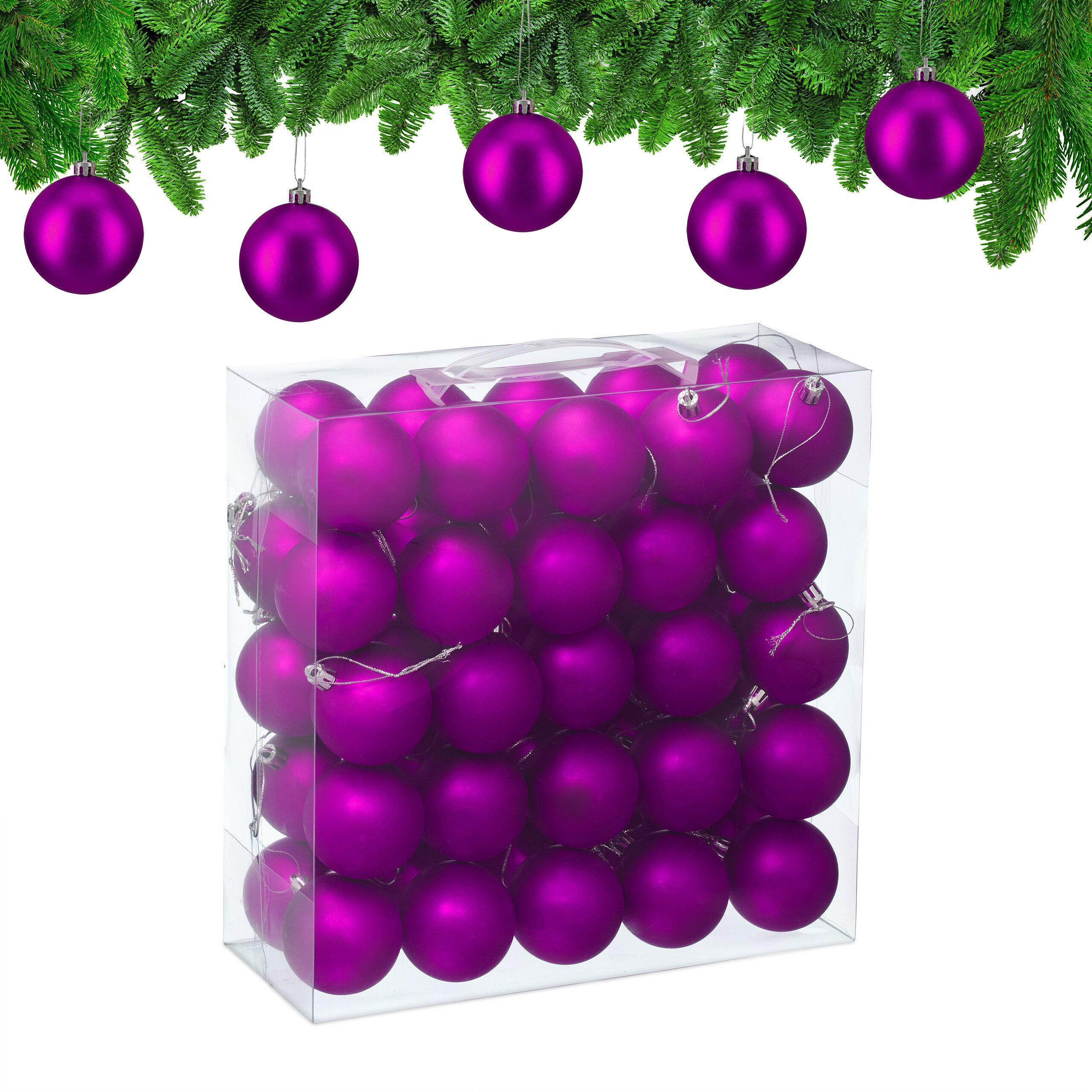 relaxdays Weihnachtsbaumkugel Weihnachtskugeln 50er Set (50 St), Pink