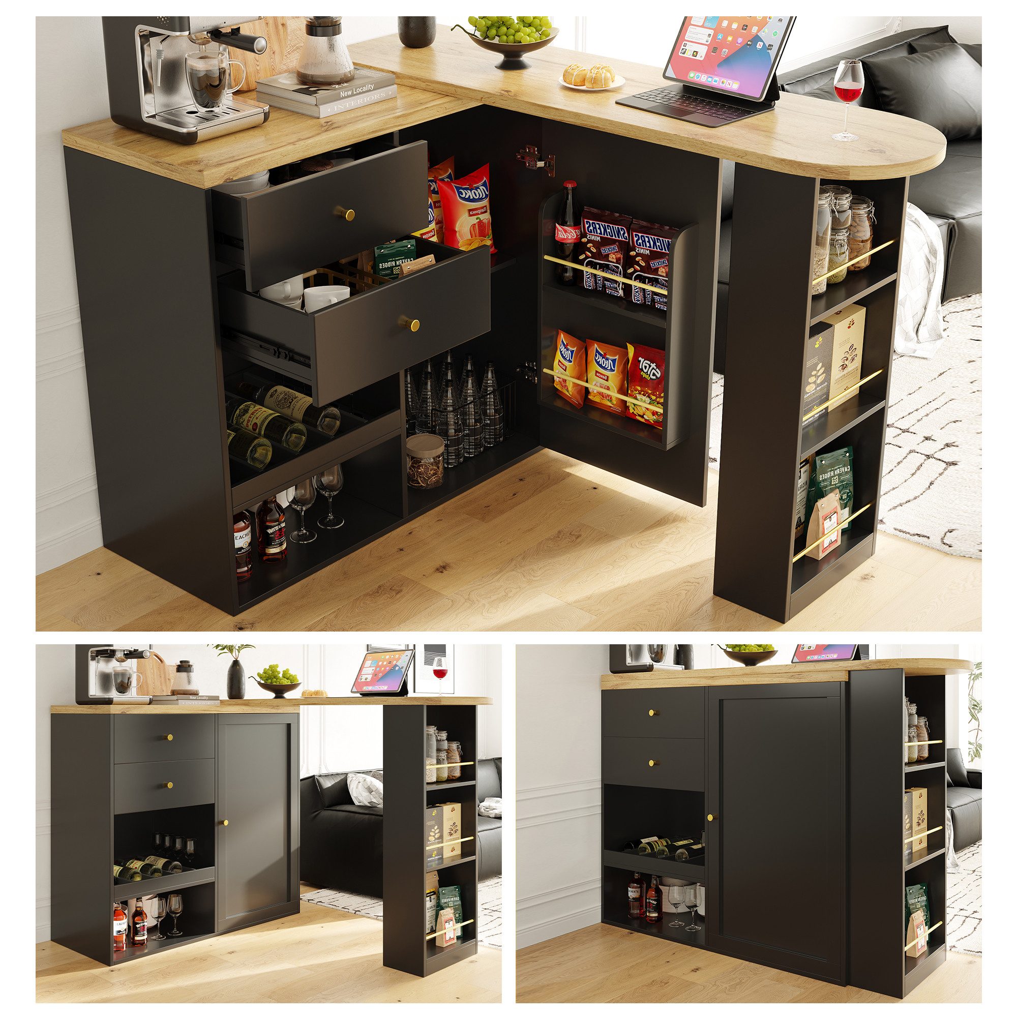 KLAM HOME Bartisch Essbar ausziehbar 360° günstig online kaufen