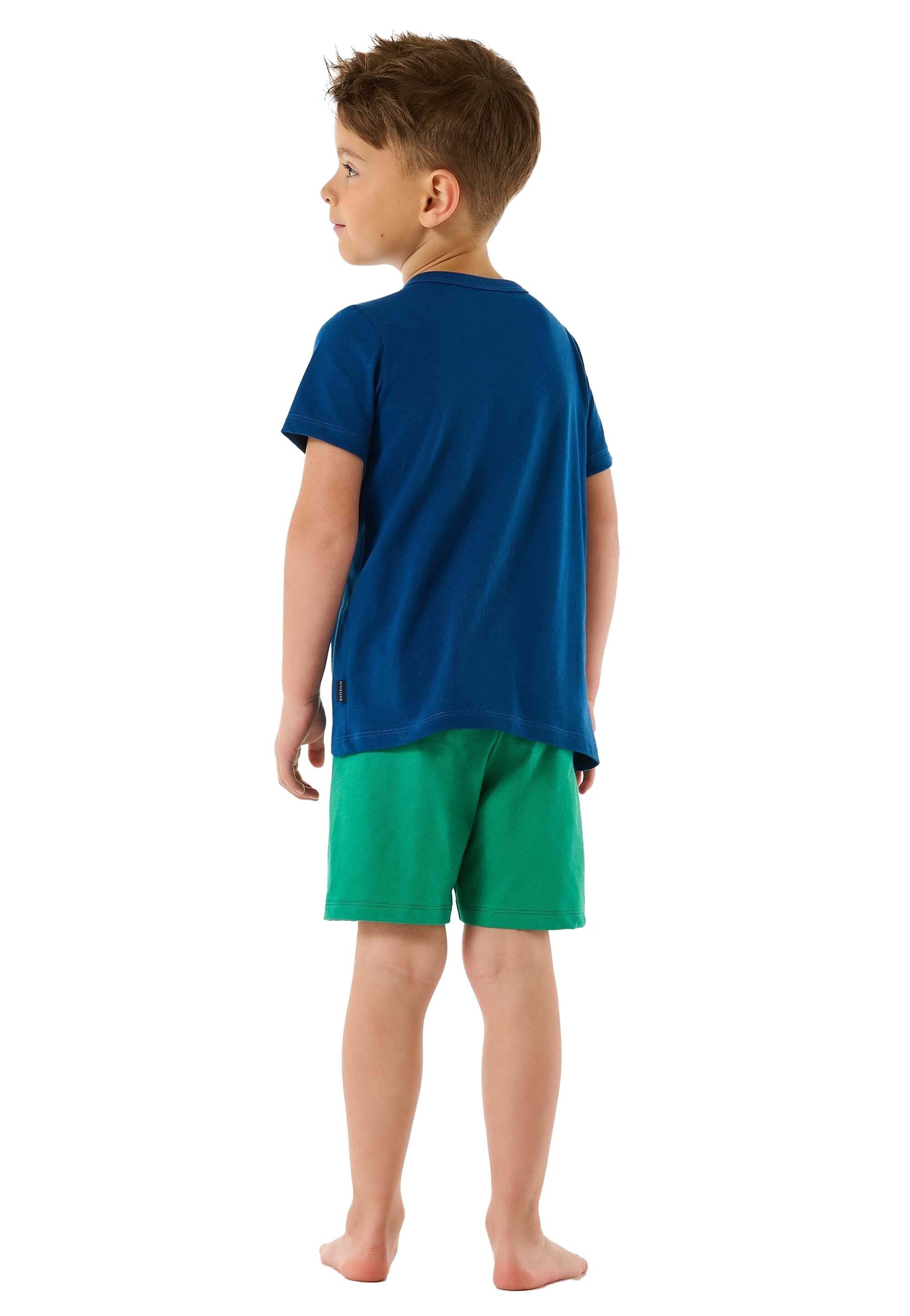 Schiesser - Blau/Grün Pyjama Kinder Jungen Set kurz, Schlafanzug 2-tlg.