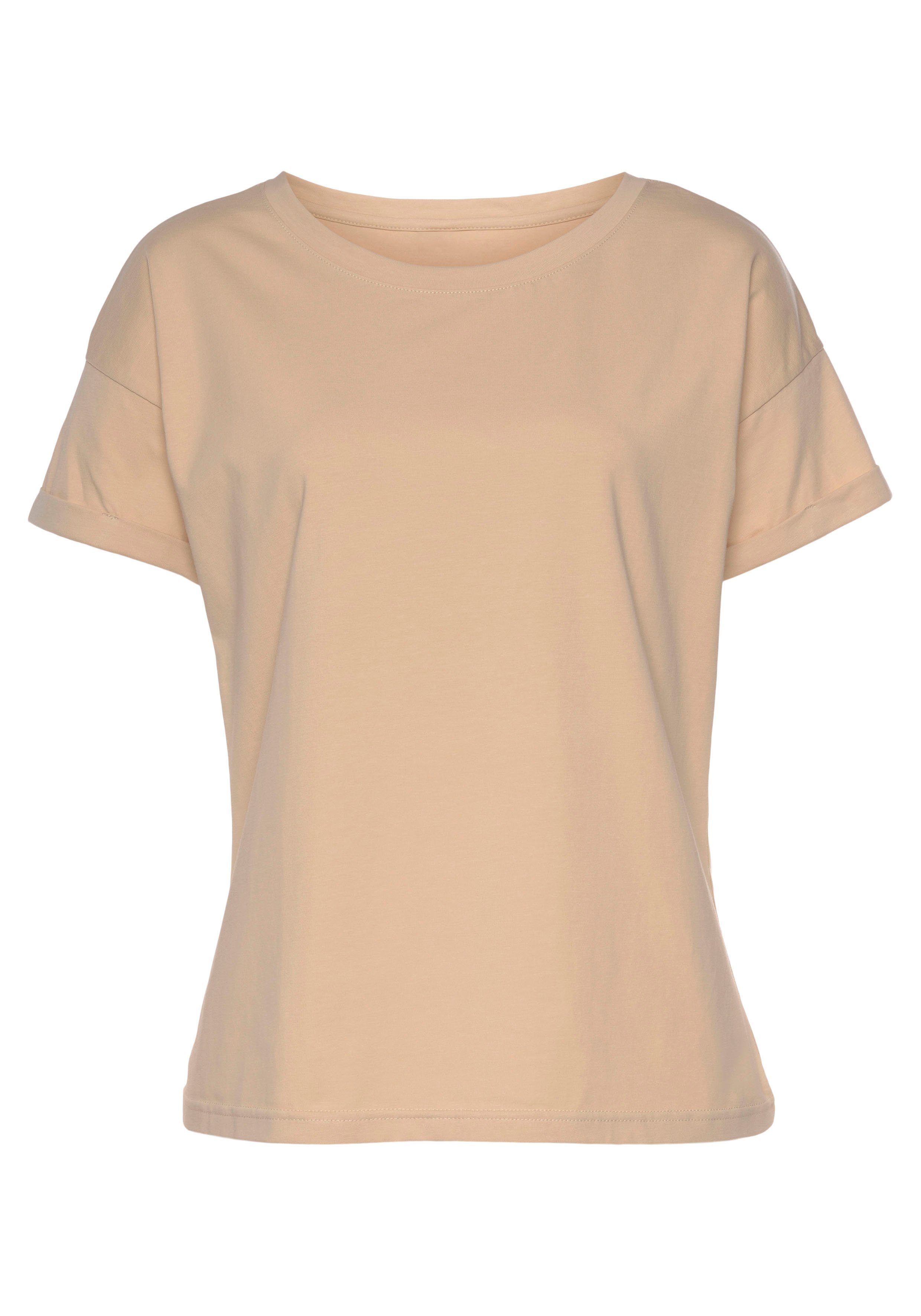 mit Stil, H.I.S maritimen Loungewear Ärmelaufschlag nougat T-Shirt im