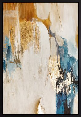 queence Leinwandbild Abstrakt Beige und Gold, Abstrakt, mit einem Schattenfugenrahmen veredelt