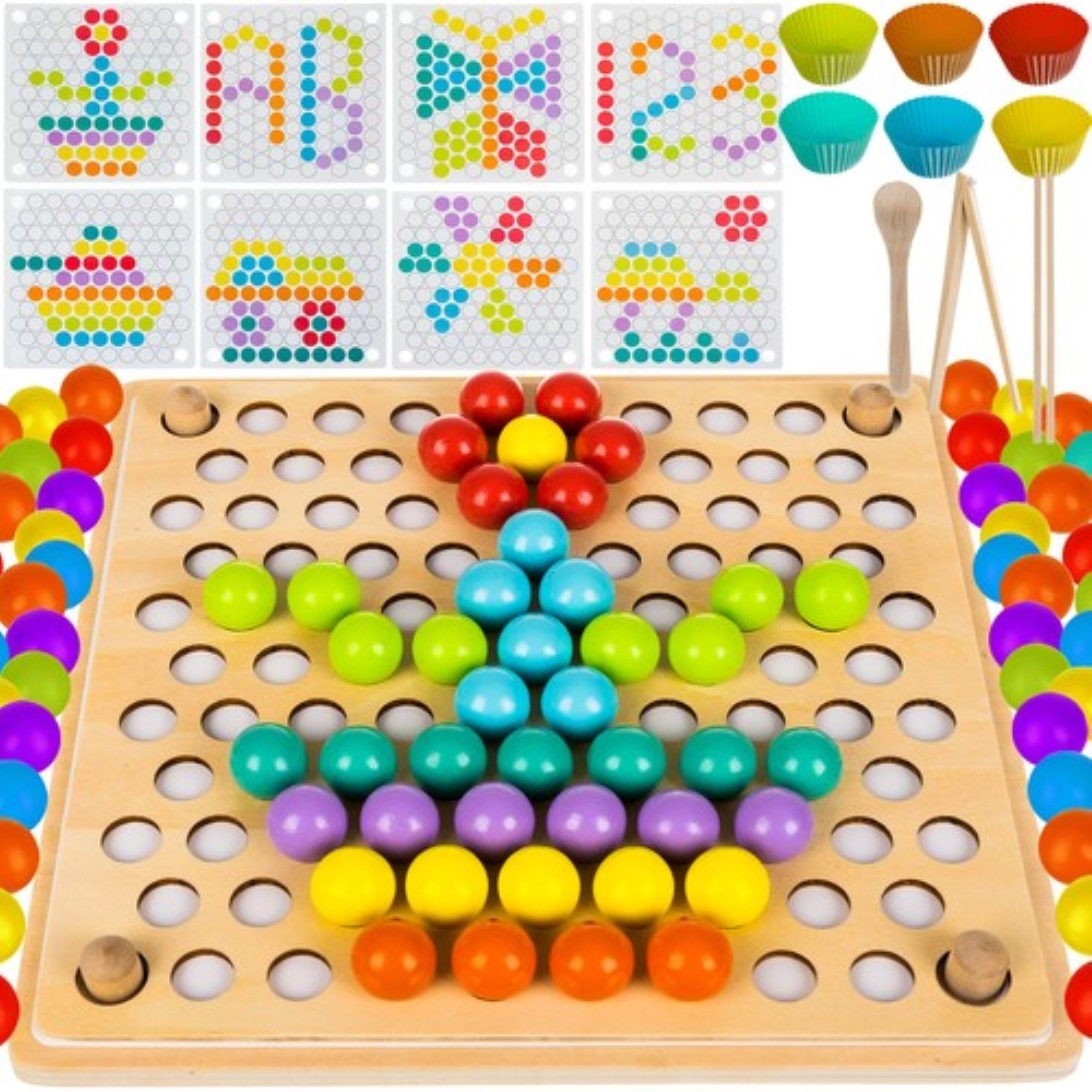 Lernspielzeug Bunte Perlenholz-Puzzle-Set - Kreatives Lernspielzeug für Kinder.