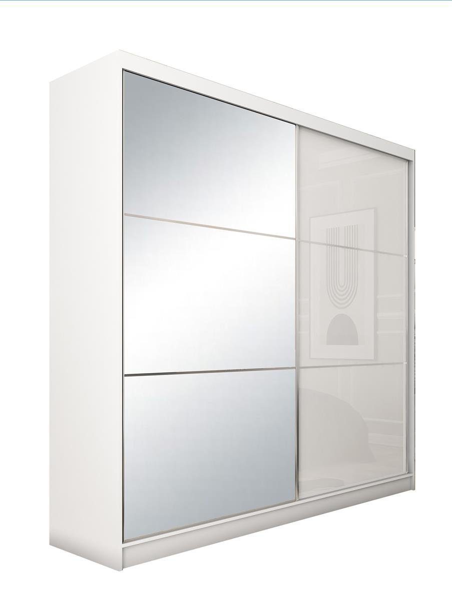 Compleo Schwebetürenschrank CINZIA, Schrank mit Weiß Lacobel Spiegel) Glas Hochglanz (200 Garderobe, cm, mit oder ohne