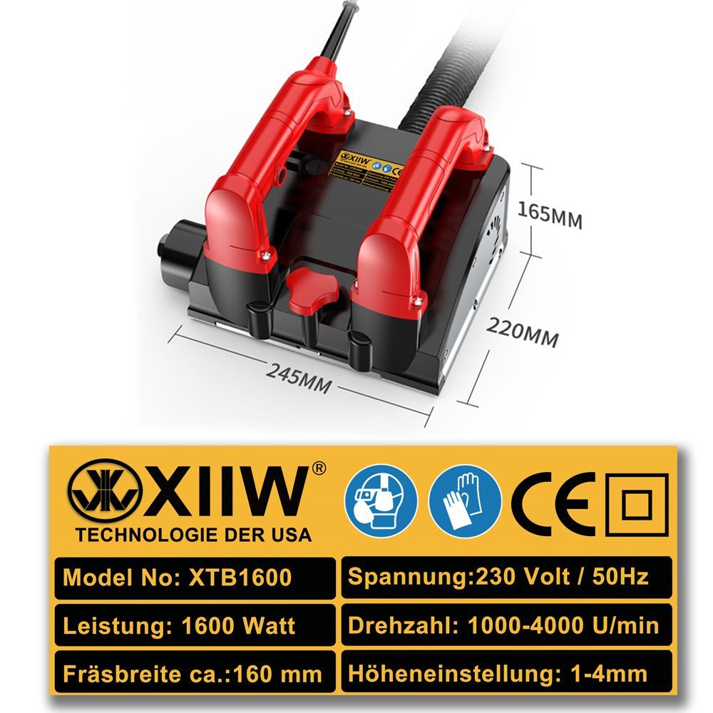 Mauerfräse, Walzen Winkelschleifer Harten 1600W Oberflächen, Betonfräse Walzenfräse Sanierungsfräse XERSEK für max. Fräsmaschine 4000 U/min, Betonschleifer Putzfräse Schleifer