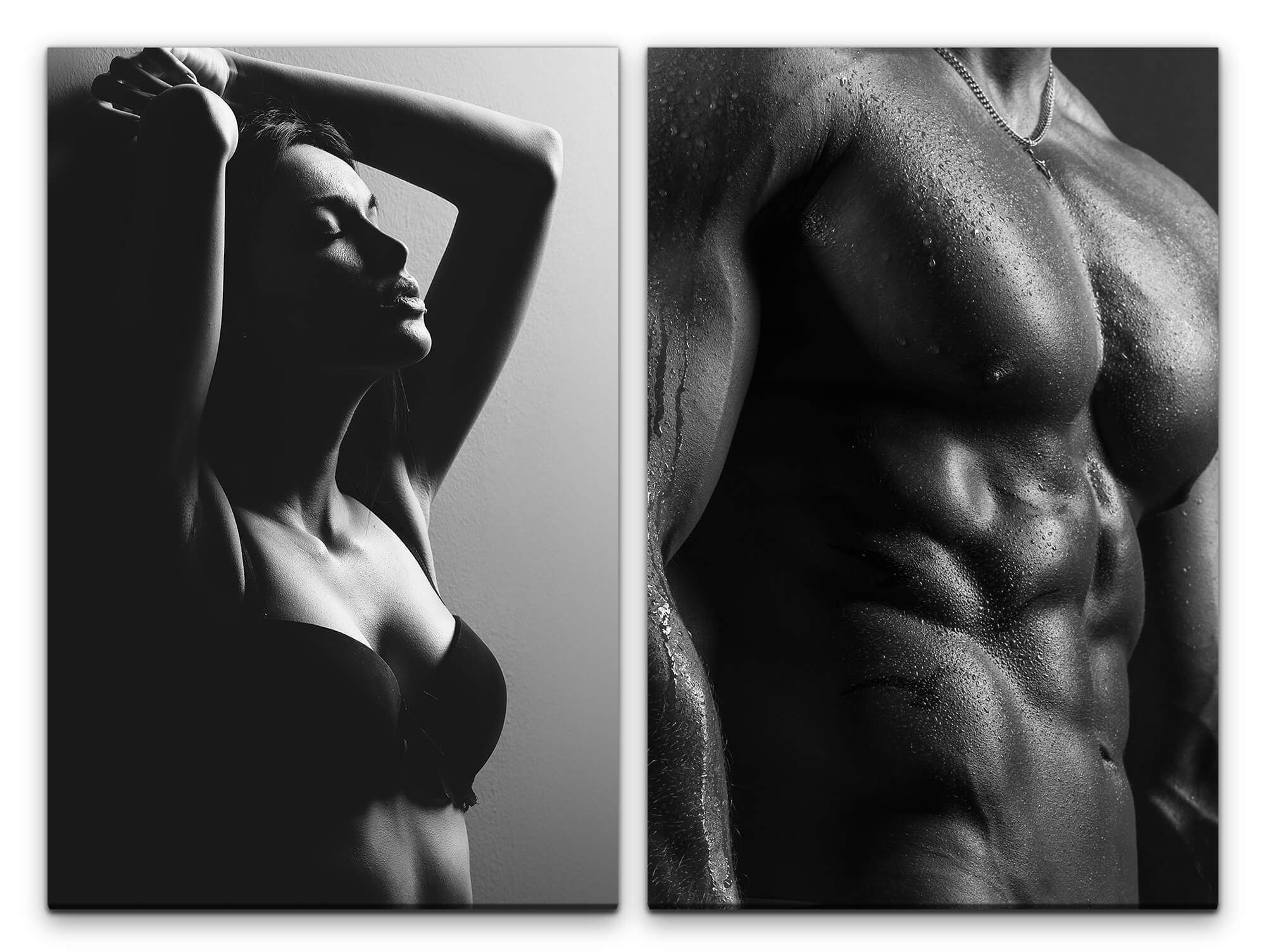 Sinus Art Leinwandbild 2 Зображення je 60x90cm Sexy Aktfotografie Erotisch Sinnlich Muskulös Mann Frau
