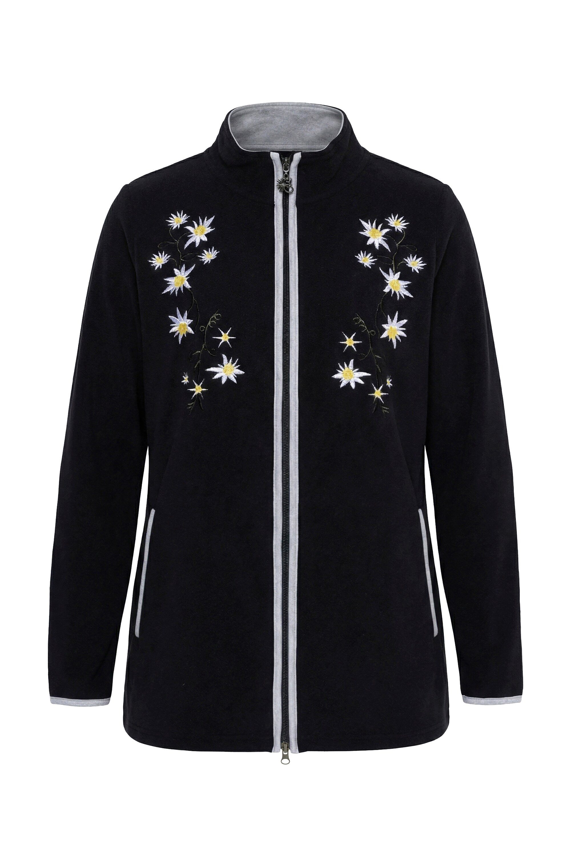 Ulla Popken Sweatjacke Trachten-Fleecejacke Edelweiß-Stickerei