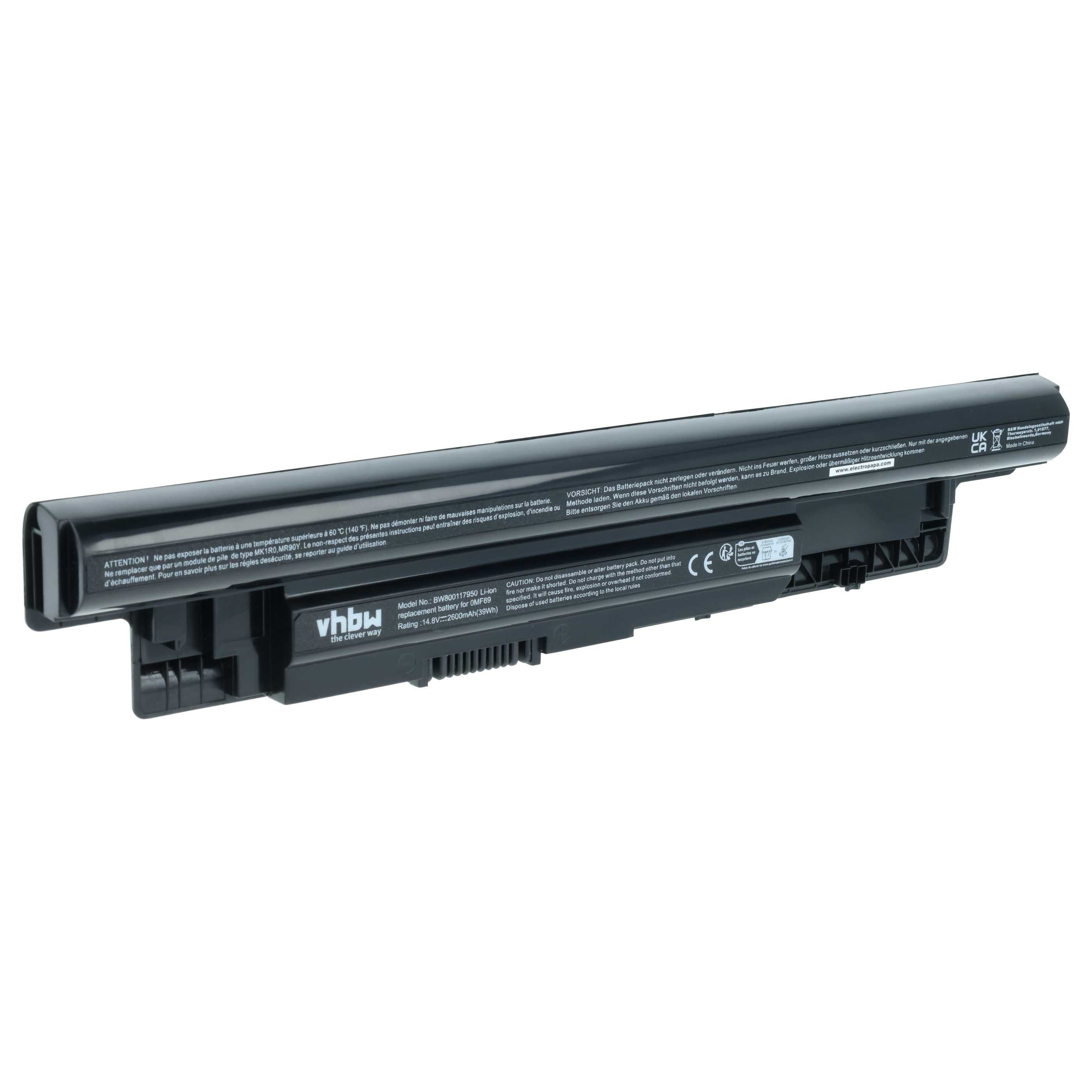 vhbw Akku passend für Dell Inspiron 15 (3543-3702), 15, 14VD-A516, 15 3000 Laptop-Akku Akku Li-Ion 2600 mAh (14,8 V, 1 St), Leistungsfähiger Austausch-Akku für Notebook, Wiederaufladbar, Jede