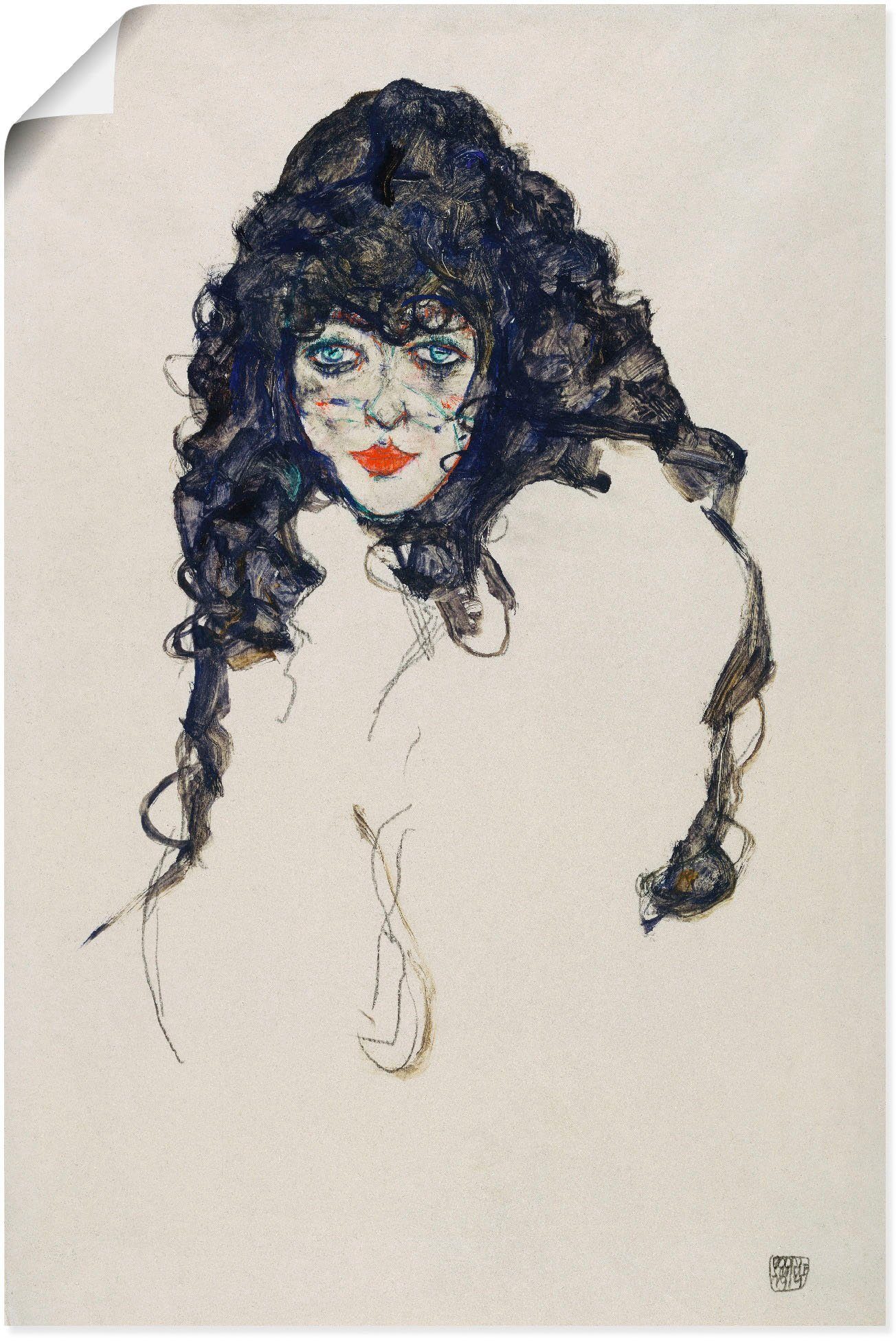 St), mit (1 oder in Wandbild Leinwandbild, Größen versch. offenem Artland Frau Alubild, Mädchenkopf Wandaufkleber als 1914, Poster Haar.