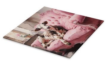 Posterlounge Acrylglasbild Ryley Gray, Süße Kuh auf rosa Couch, Kinderzimmer Illustration