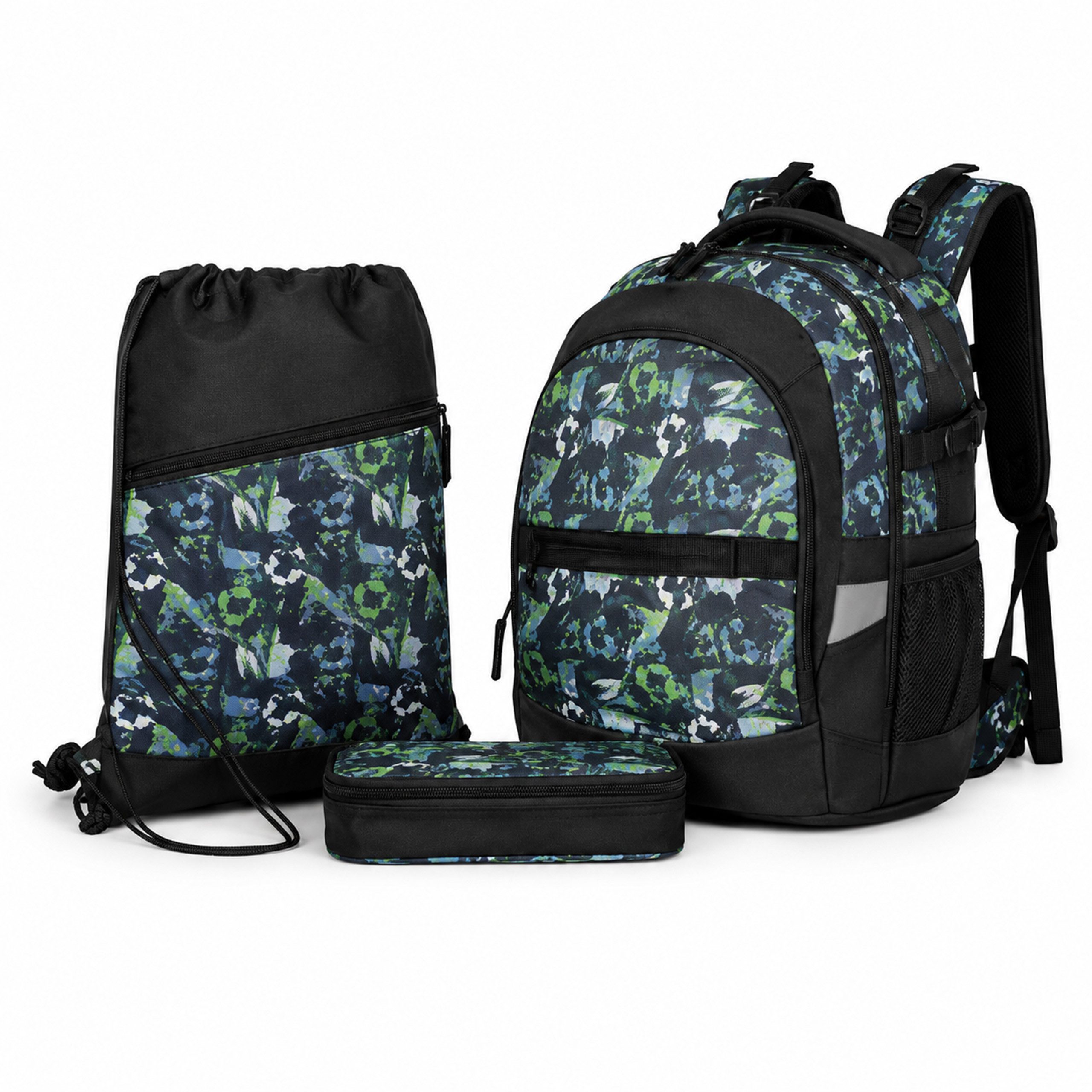 kamelshopping Schulrucksack Kinder Schulrucksack mit Federmappe & Sportbeutel Gepolsterter Rücken, Zum Schulbeginn, inkl. Regenhülle