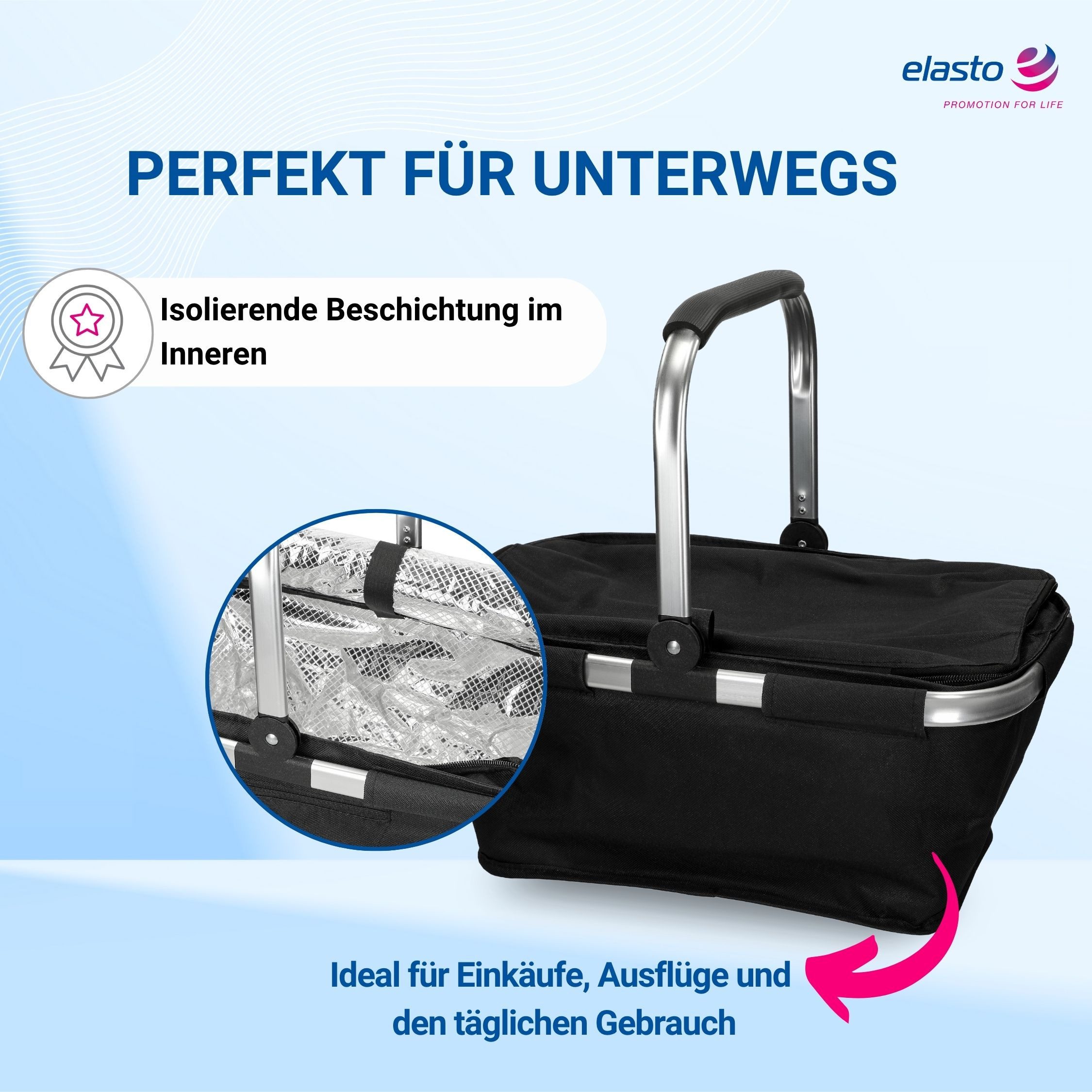 elasto Tragetasche Kühlkorb mit Henkel ca. 30 L - faltbarer Einkaufskorb – Bild 4 von 5