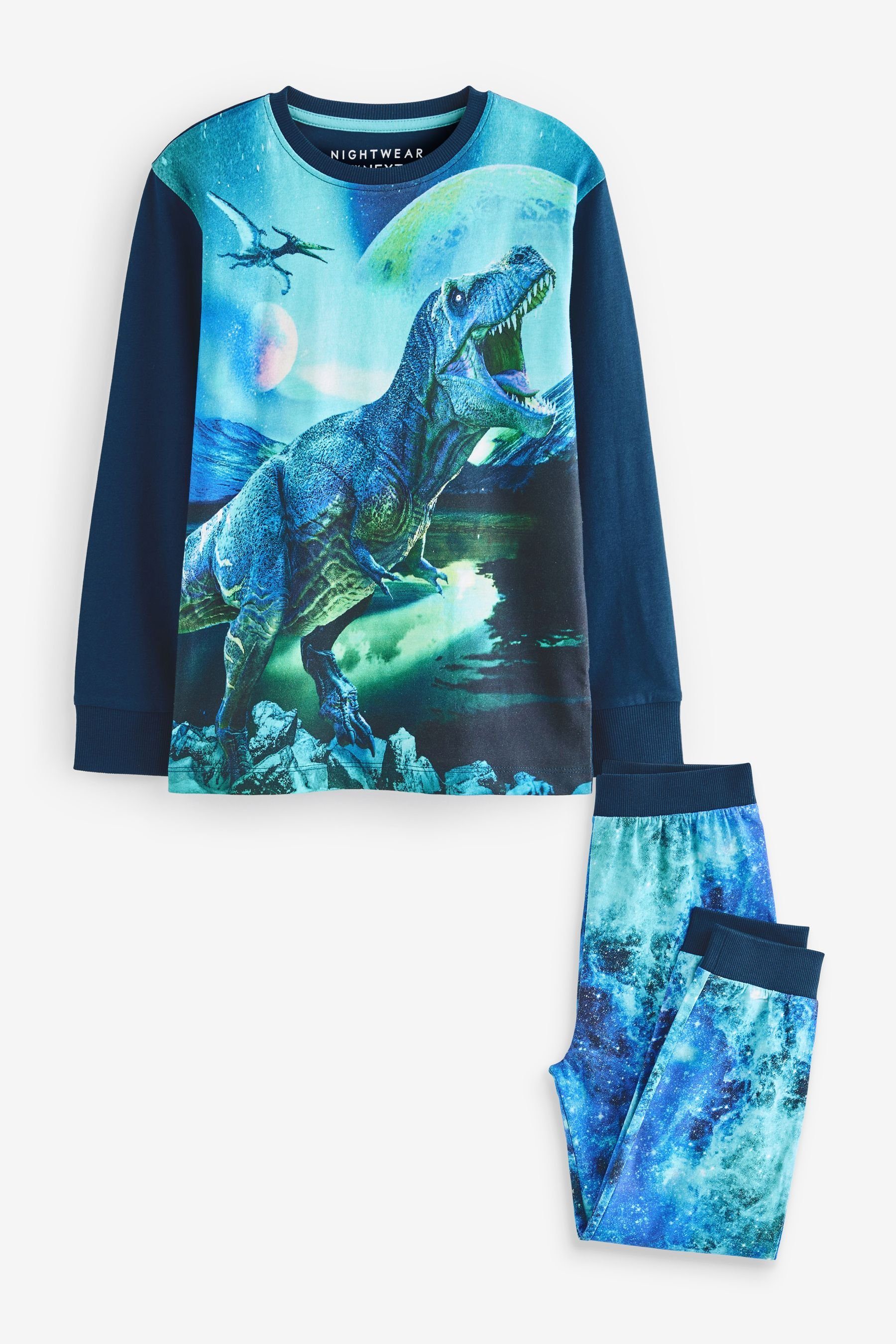 tlg) (2 Dinosaur Next Blue Schlafanzug Pyjama Langärmeliger