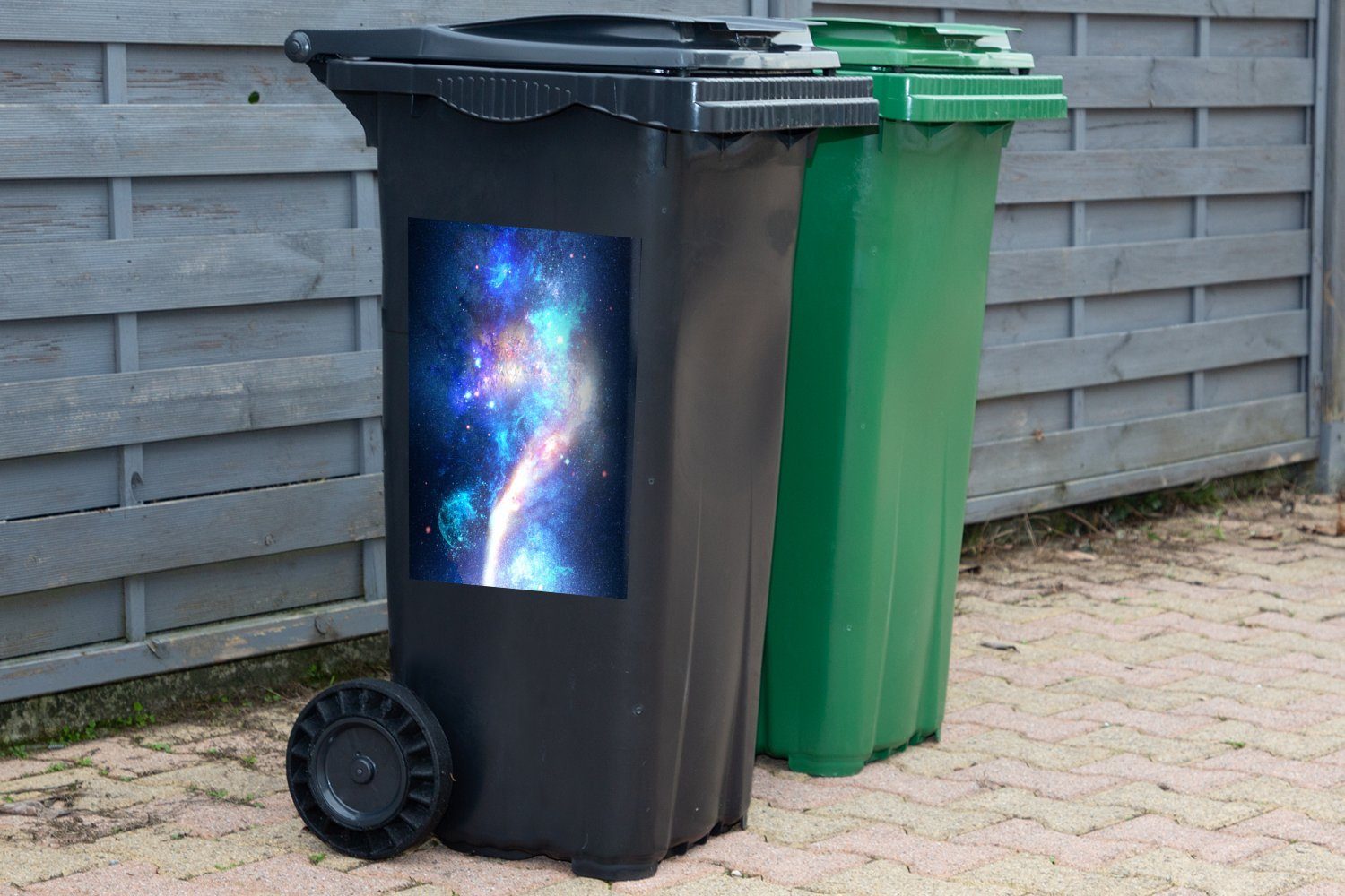 Mülltonne, Mülleimer-aufkleber, MuchoWow - Blau Abfalbehälter Sterne Weltraum Container, St), - (1 Wandsticker Sticker,