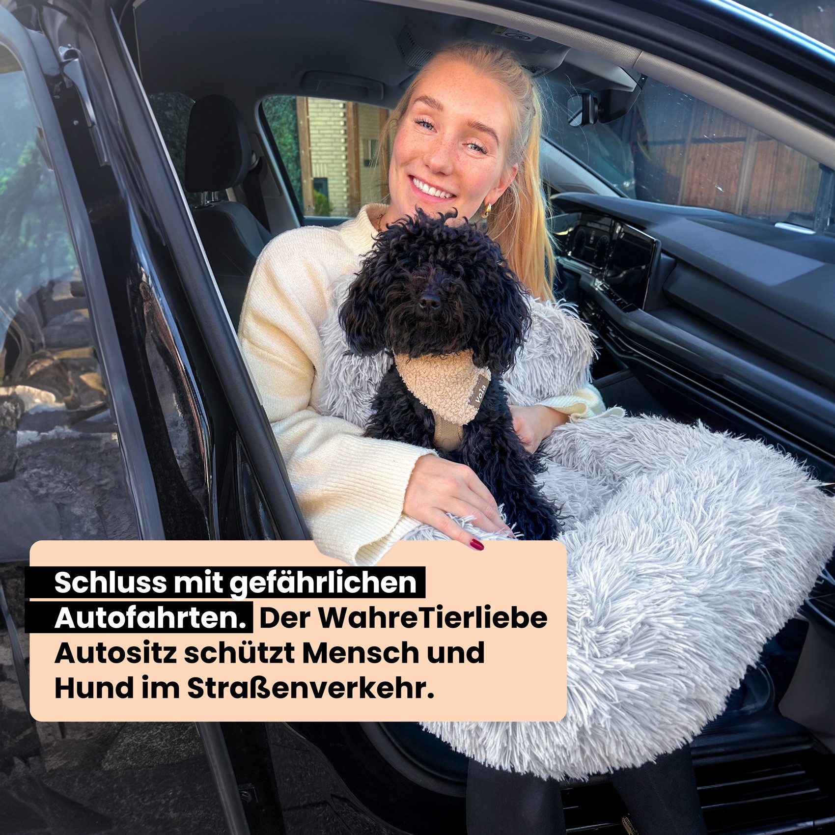 Wahre Tierliebe Hunde-Autositz Premium Hunde Autositz Fluffy - Inkl. Sicherheitsgurt, verschiedene Größen und verschiedene Farben