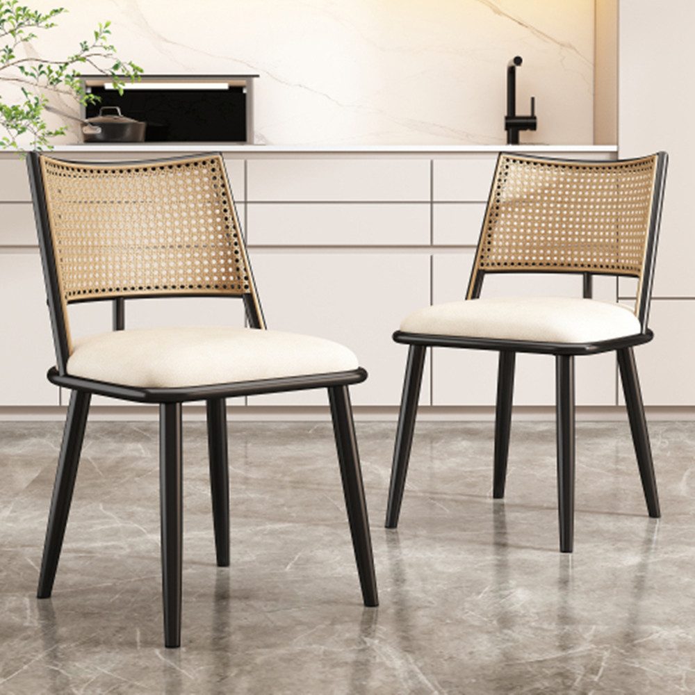 XDeer Esszimmerstuhl Sitz,Rattan Rückenlehne,Esszimmerstuhl Wohnzimmer, Schlafzimmerstuhl,Schwarz