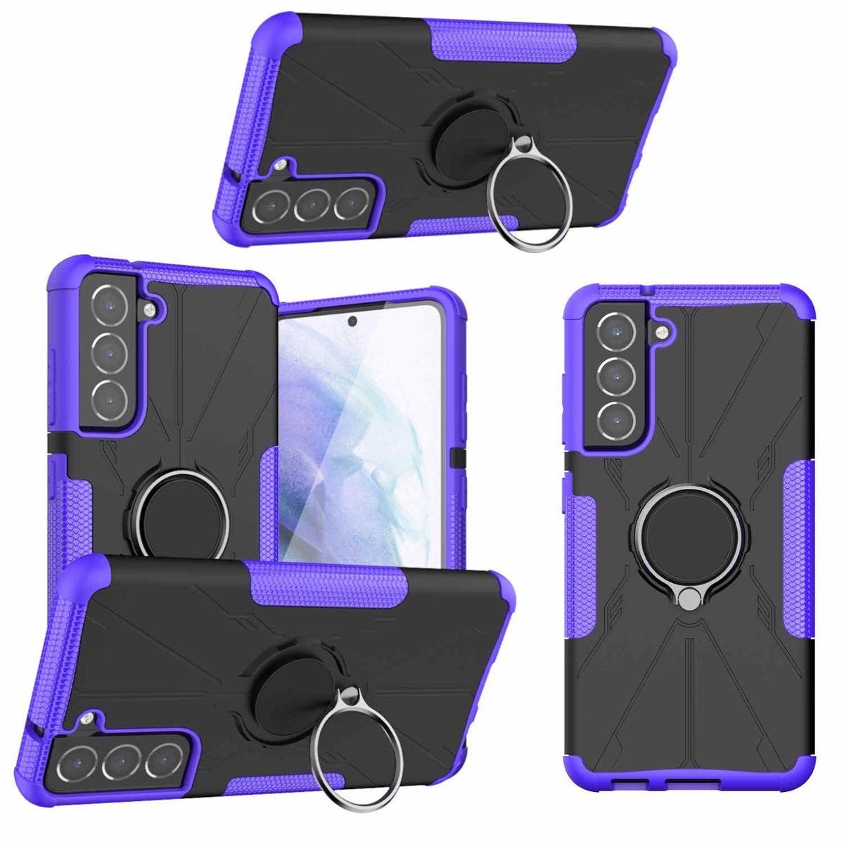 Wigento Handyhülle Für Samsung Galaxy S21 FE G990B Magnet Armor Ring Hybrid PC +TPU + Shockproof Silikon Tasche Case Hülle Cover Etuis