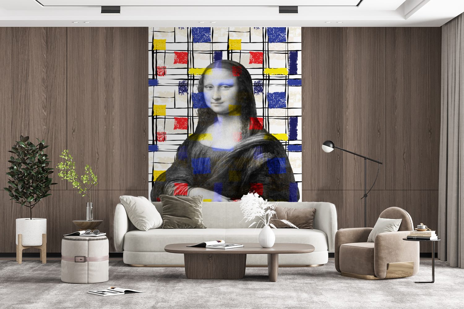 (3 Meister, MuchoWow bedruckt, Tapete Matt, St), Vinyl Wandtapete Wohnzimmer, Montagefertig Fototapete - für Mondrian - Mona Lisa Alte