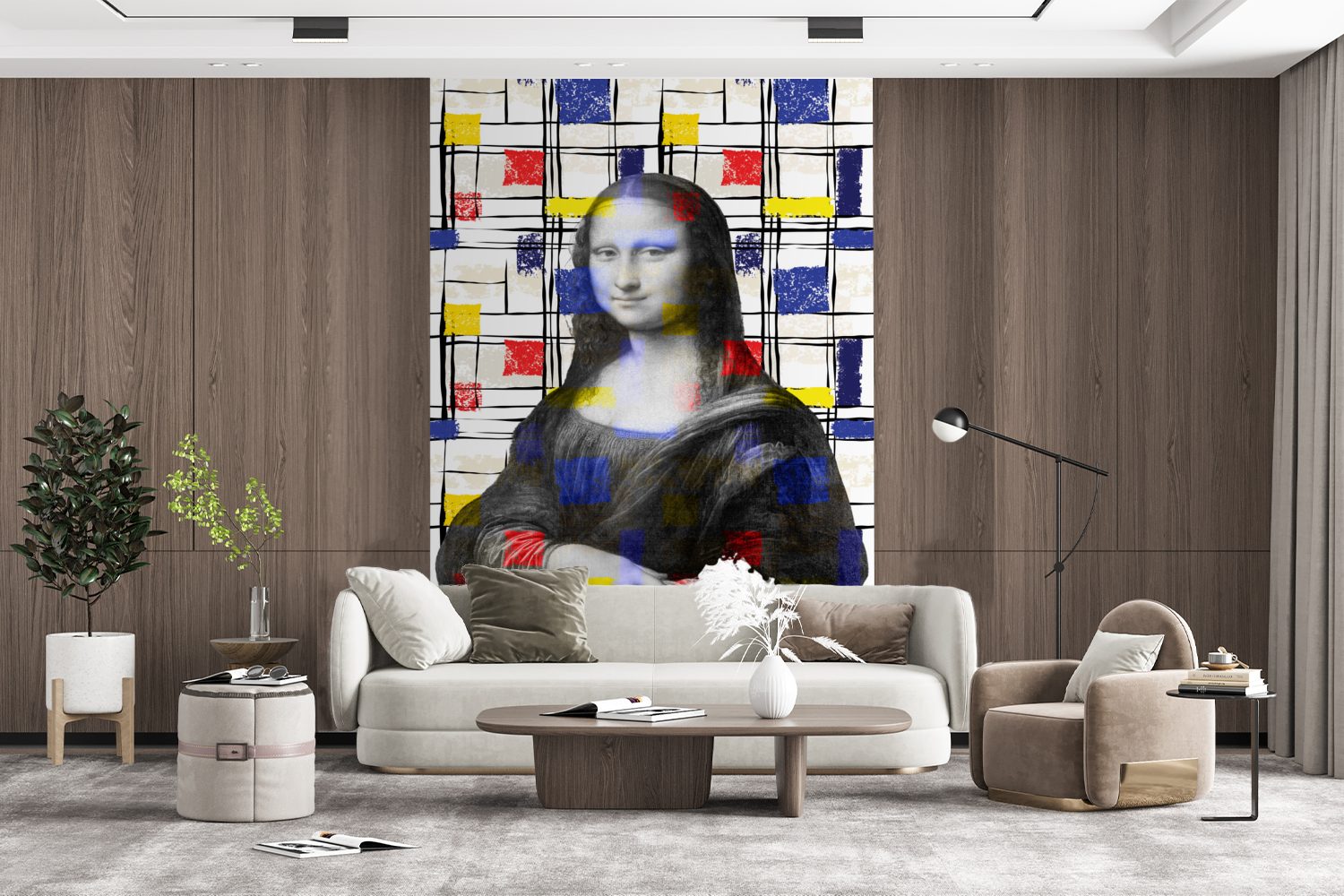 Lisa MuchoWow bedruckt, St), Mona Mondrian Matt, Vinyl - Alte Montagefertig Fototapete für (3 Wandtapete Tapete - Wohnzimmer, Meister,