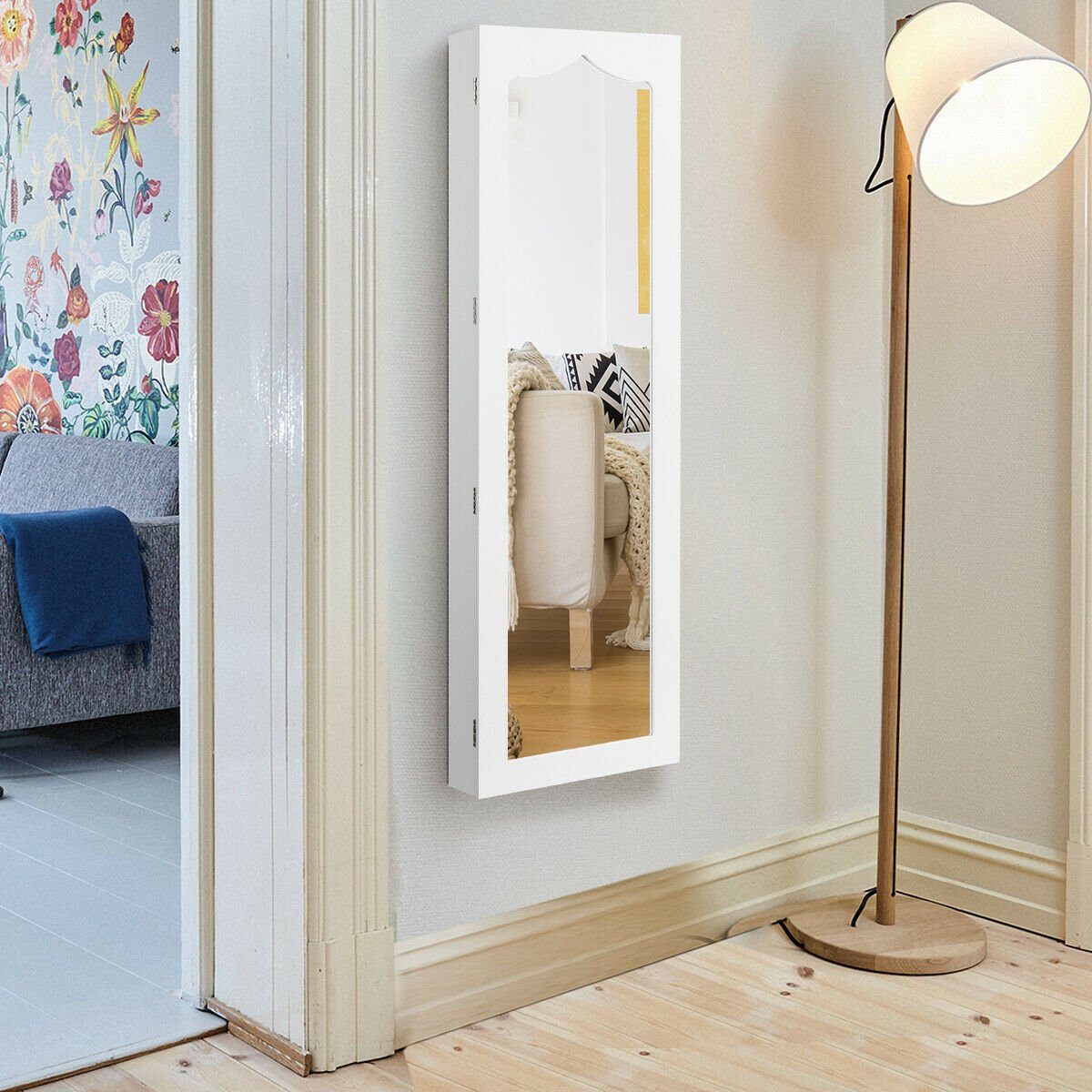 COSTWAY Schmuckschrank mit LED & Ganzkörperspiegel, für Tür und Wand